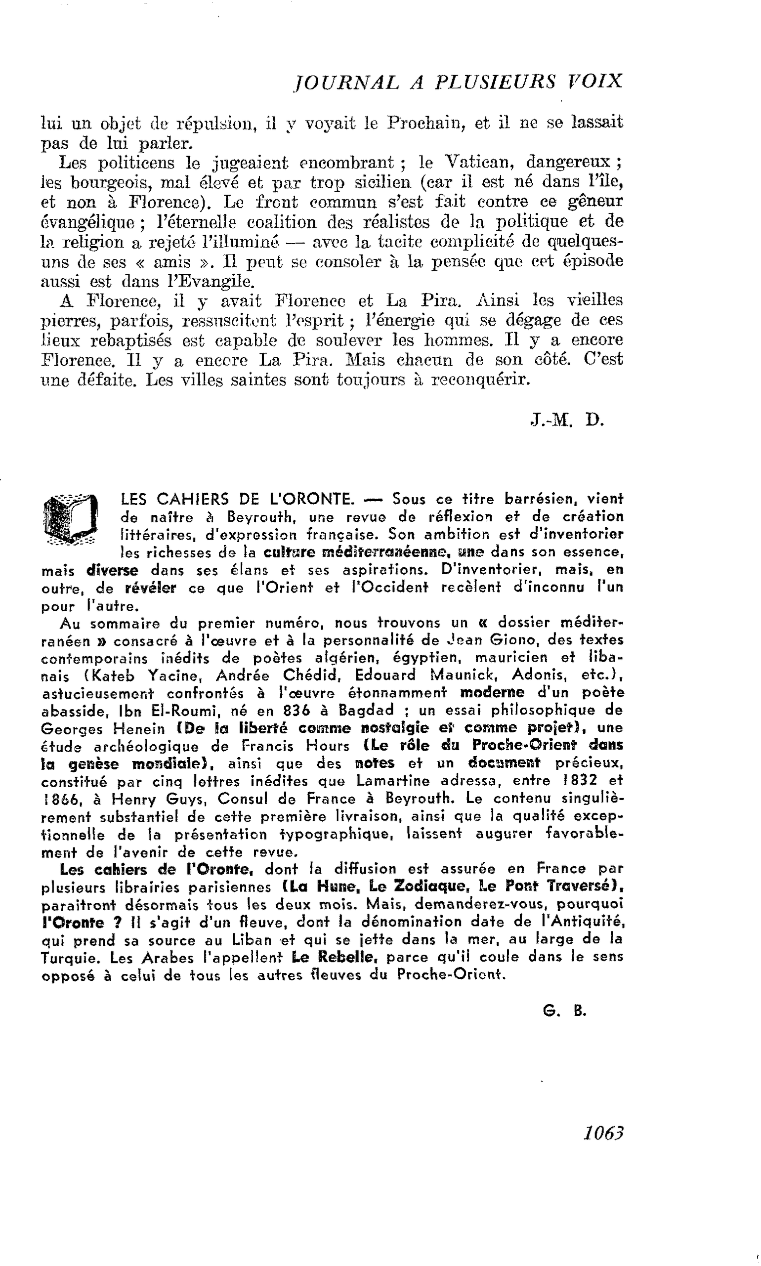 LES CAHIERS DE L’ORONTE