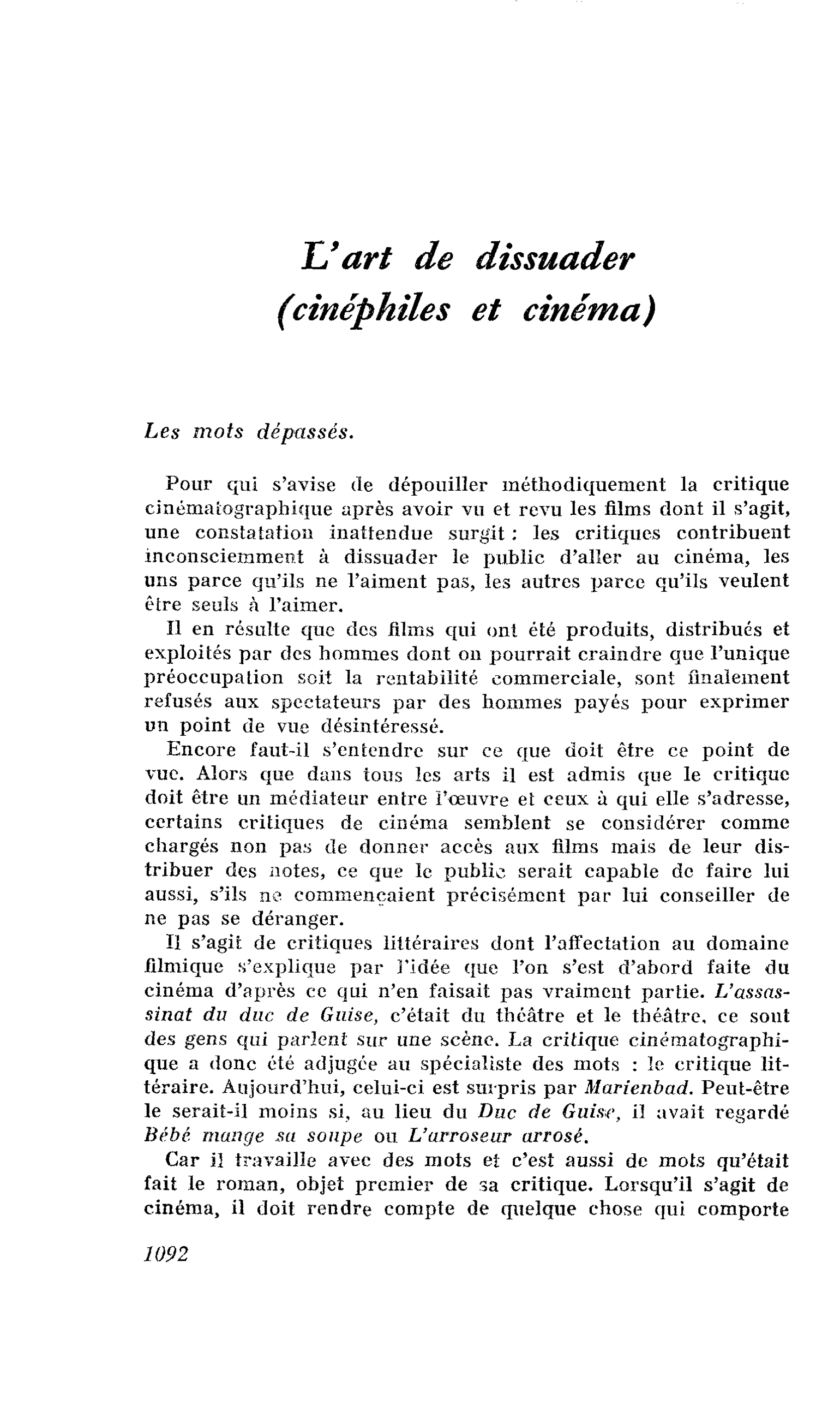 L’art de dissuader (cinéphiles et cinéma)