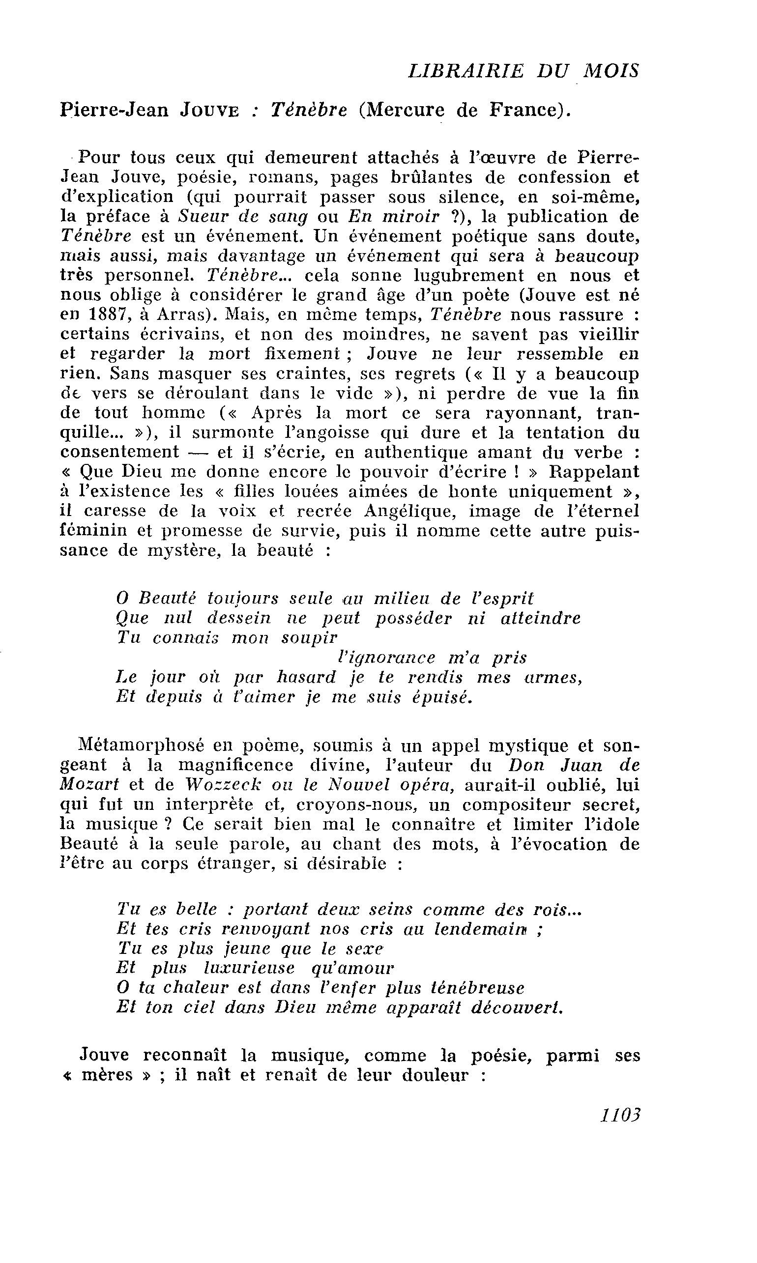 Pierre Jean Jouve : Ténèbre