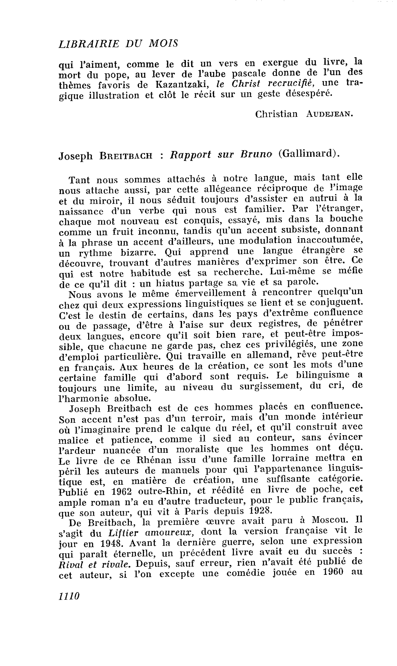 Joseph Breitbach : Rapport sur Bruno