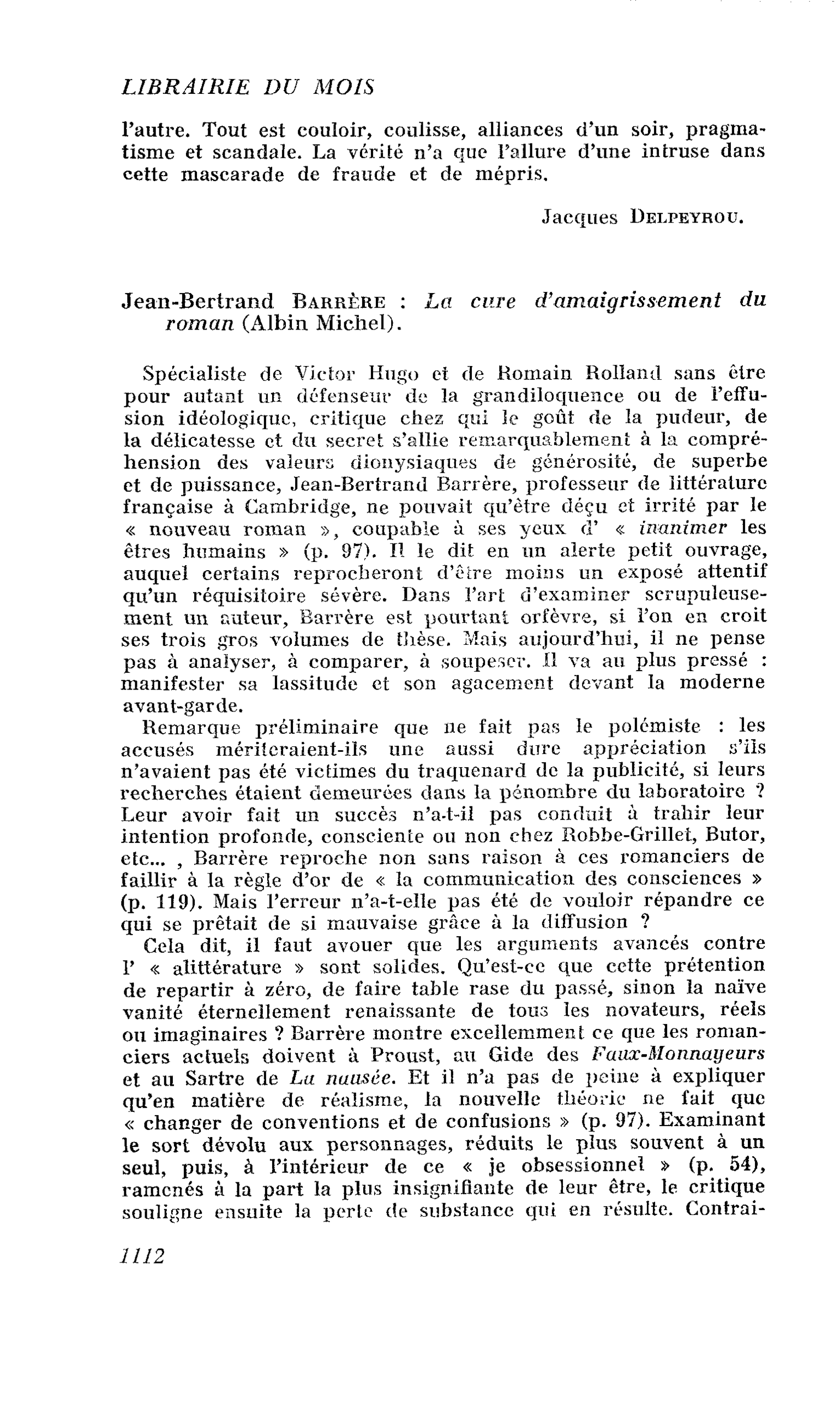 Jean-Bertrand Barrère : La cure d’amaigrissement du roman