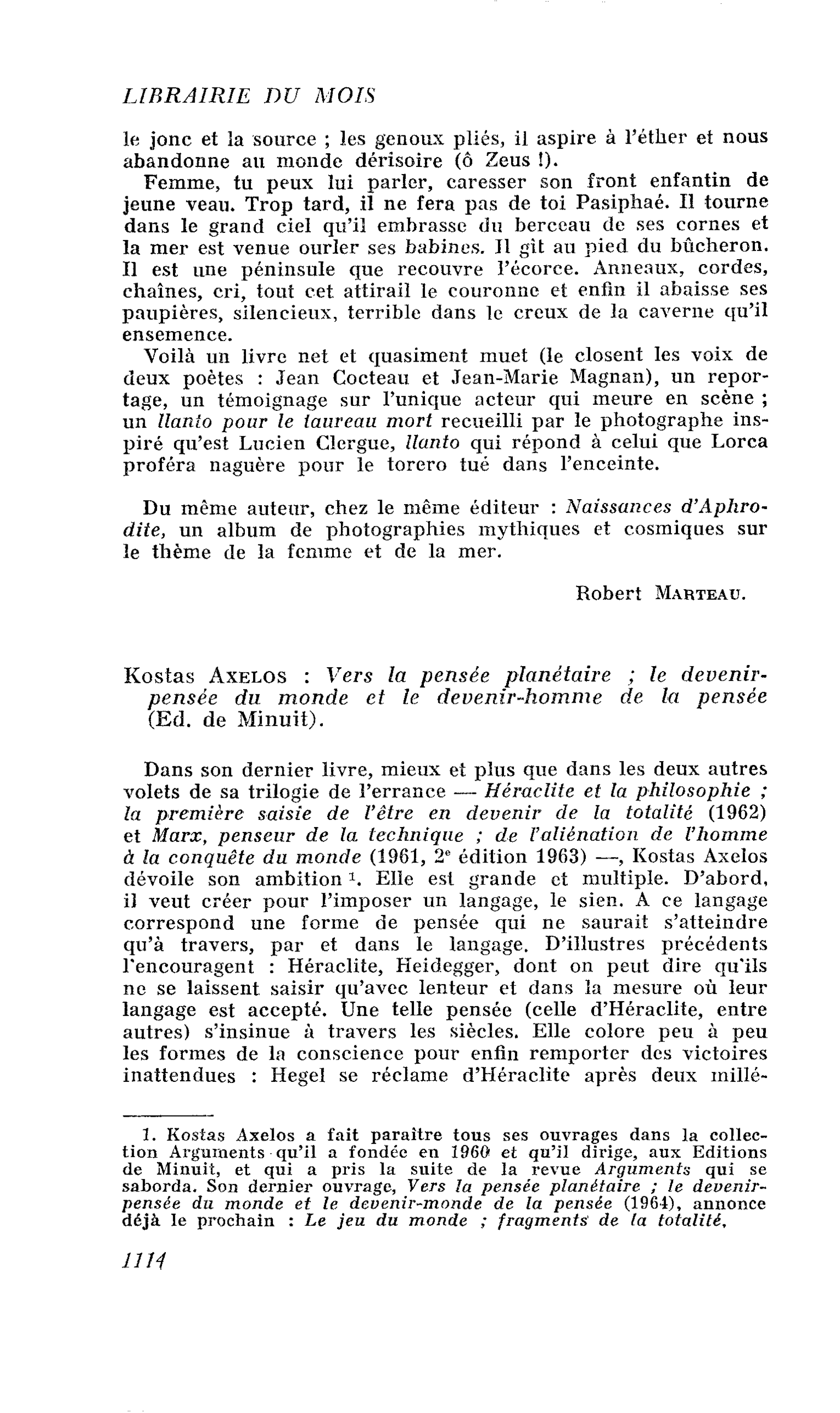 Kostas Axelos : Vers la pensée planétaire ; le devenir- pensée du monde et le devenir-homme de la pensée