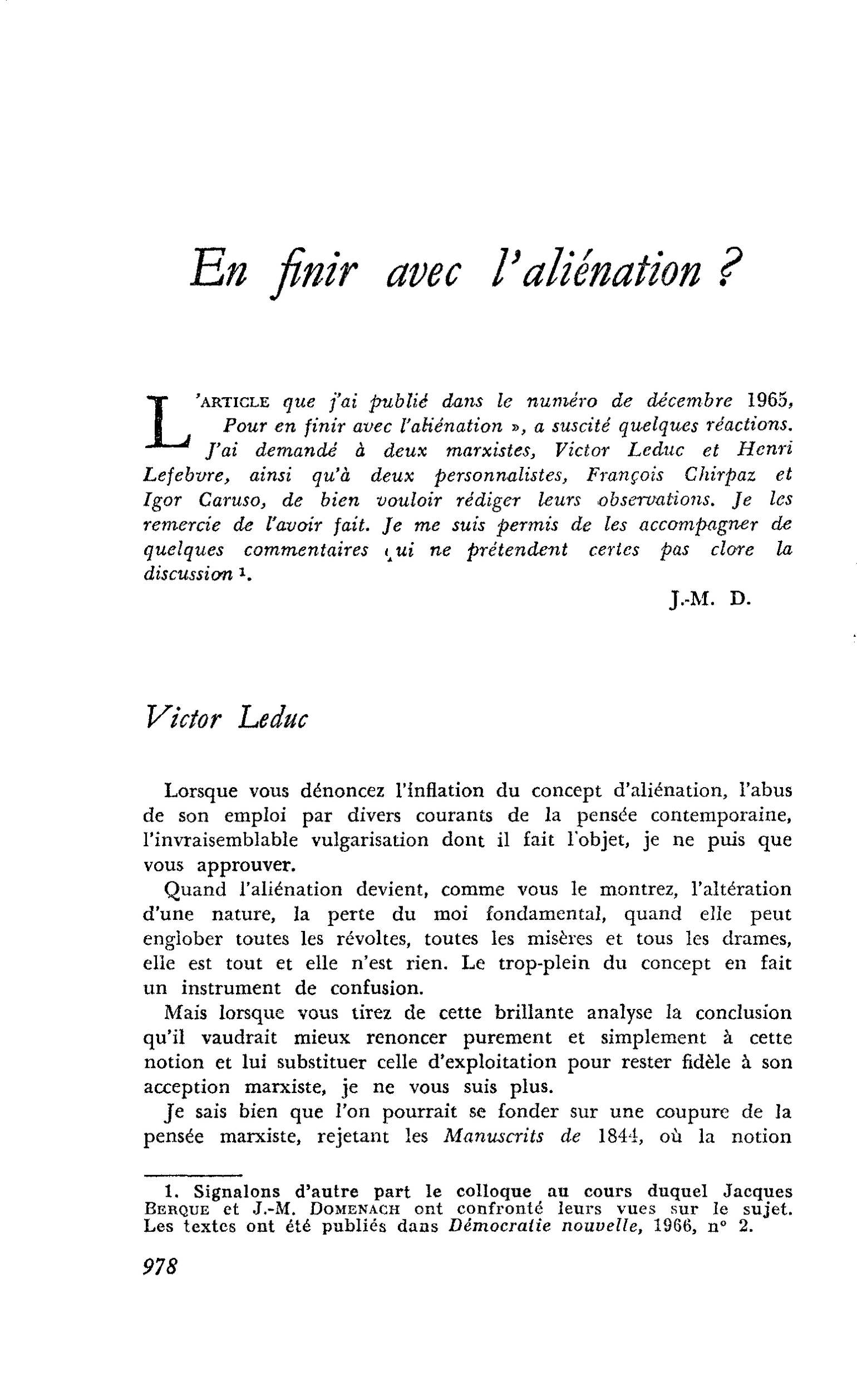 En finir avec l’aliénation ?