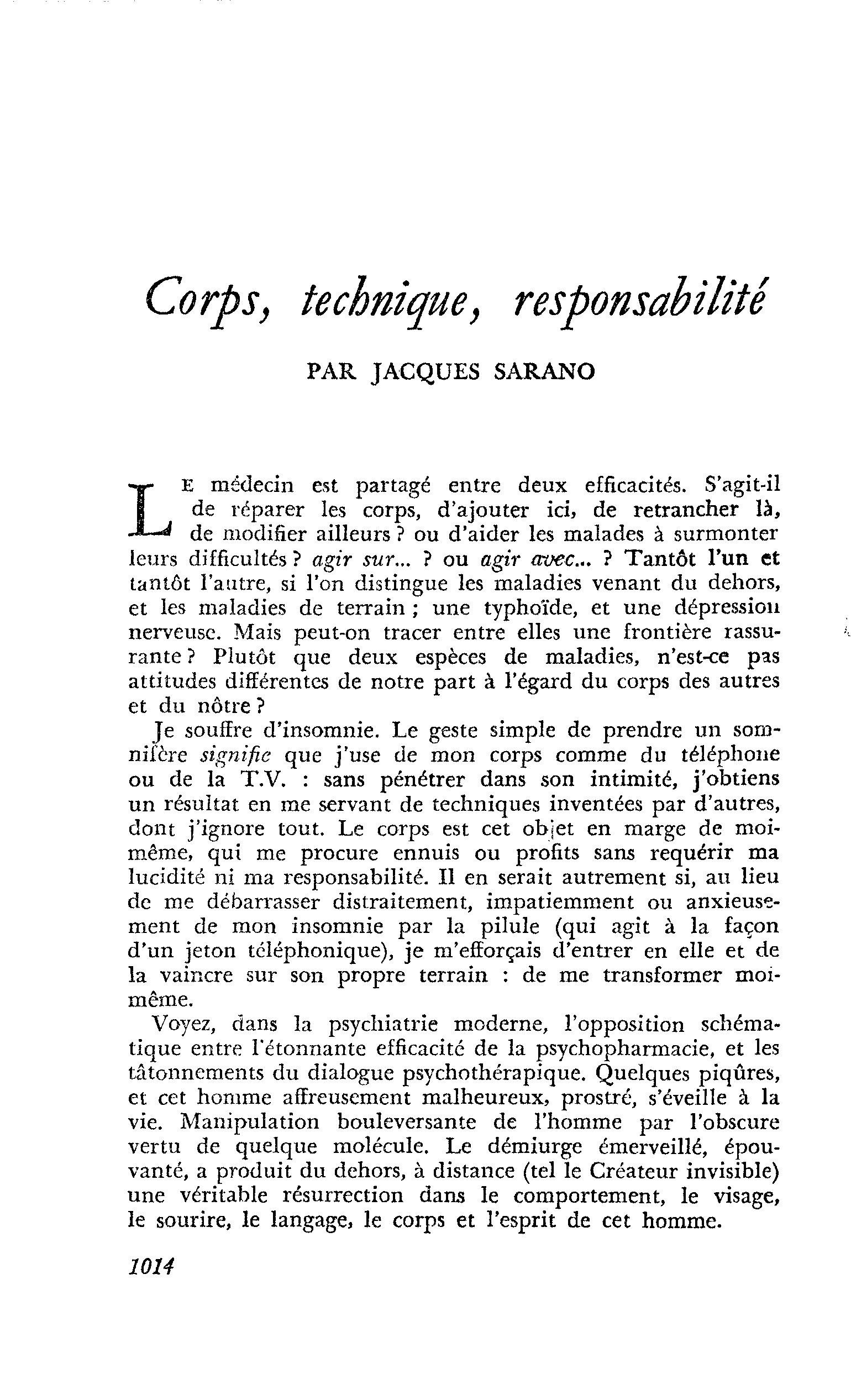 Corps, technique, responsabilité