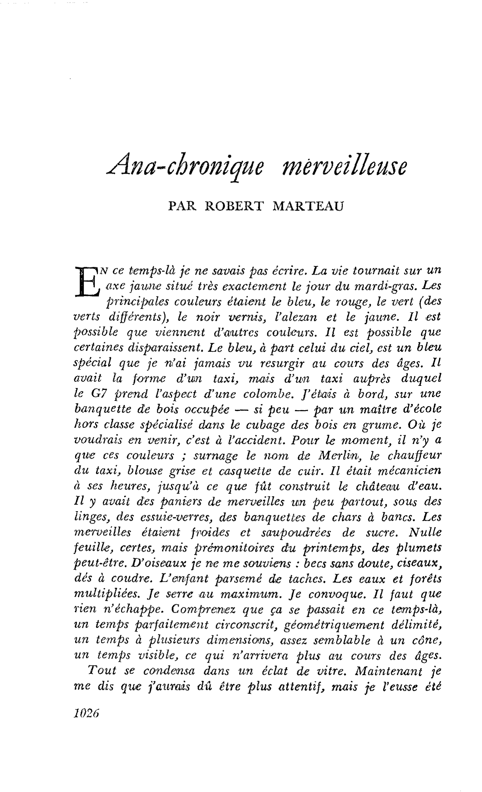 Ana-chronique merveilleuse