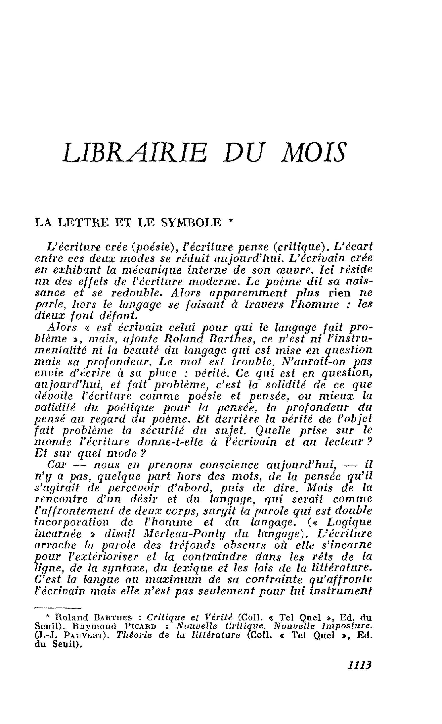 LA LETTRE ET LE SYMBOLE