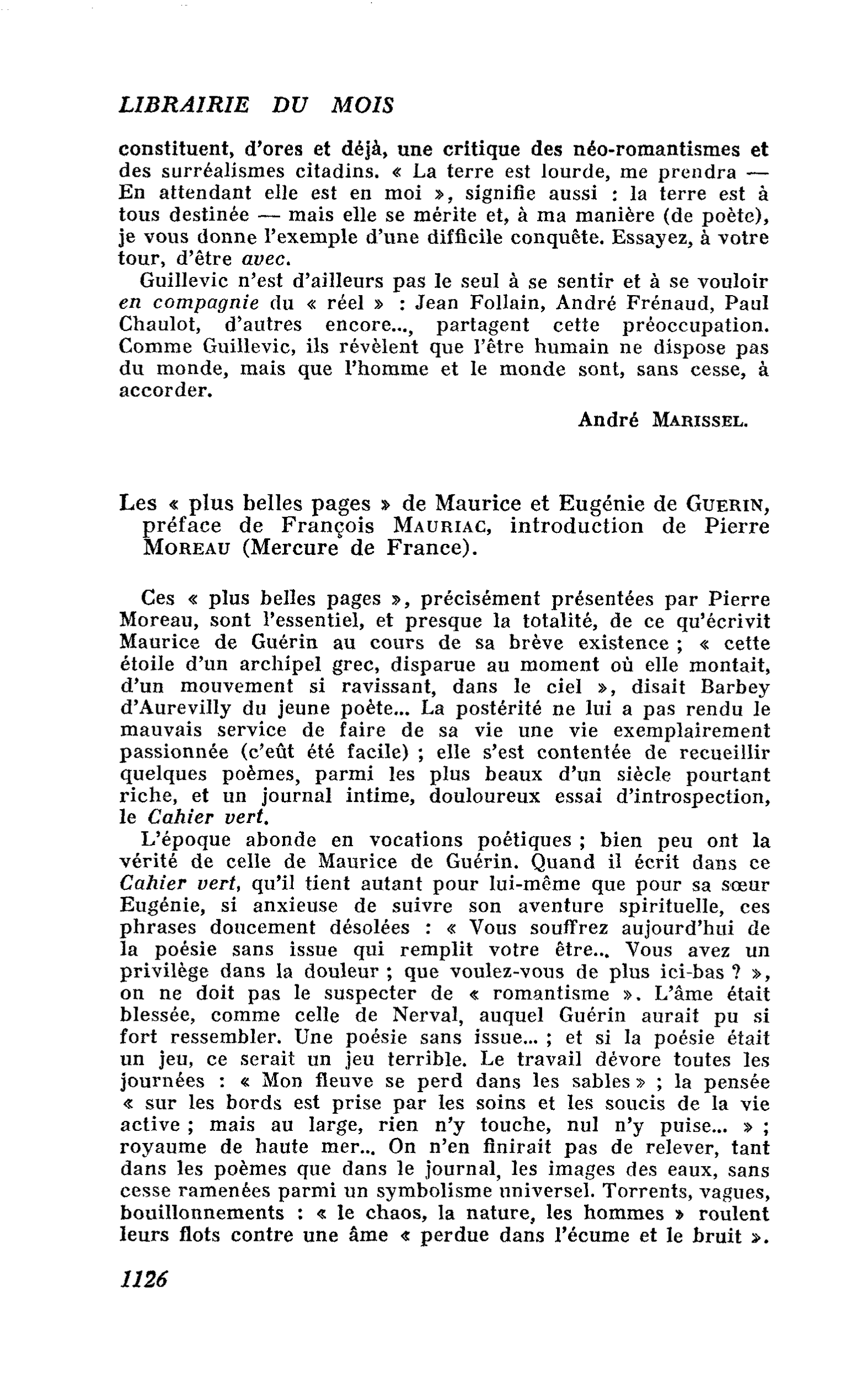 Les « plus belles pages » de Maurice et Eugénie de Guerin