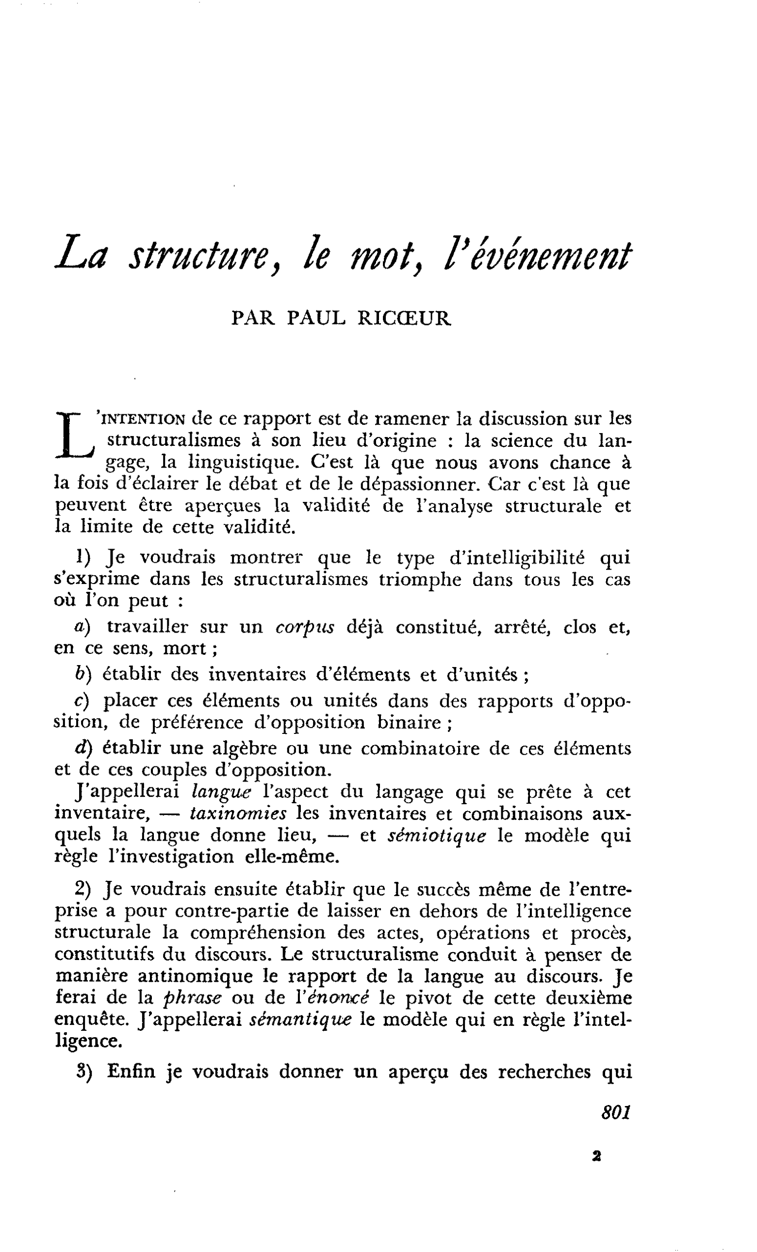 La structure, le mot, l’événement