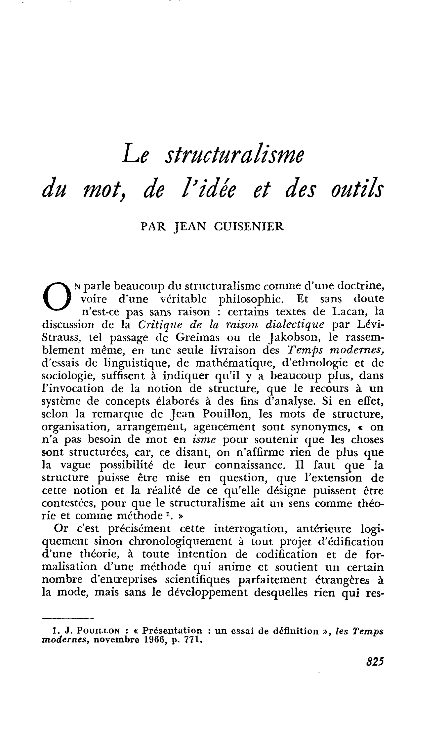 Le structuralisme du mot, de l’idée et des outils