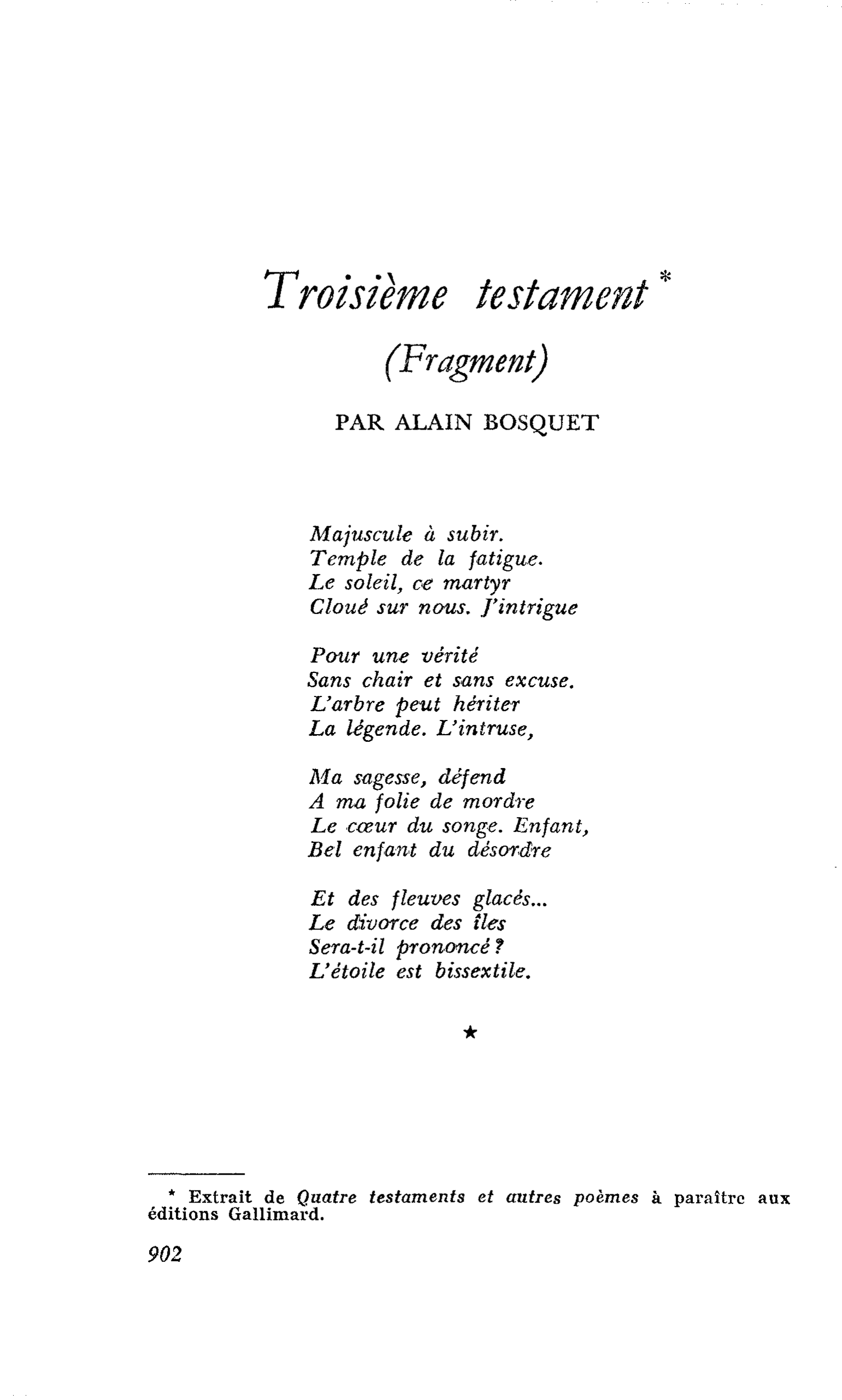 Troisième testament (Fragment)
