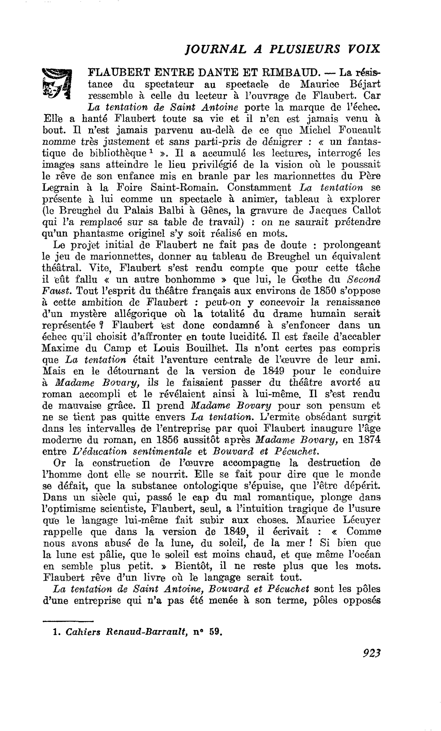 FLAUBERT ENTRE DANTE ET RIMBAUD