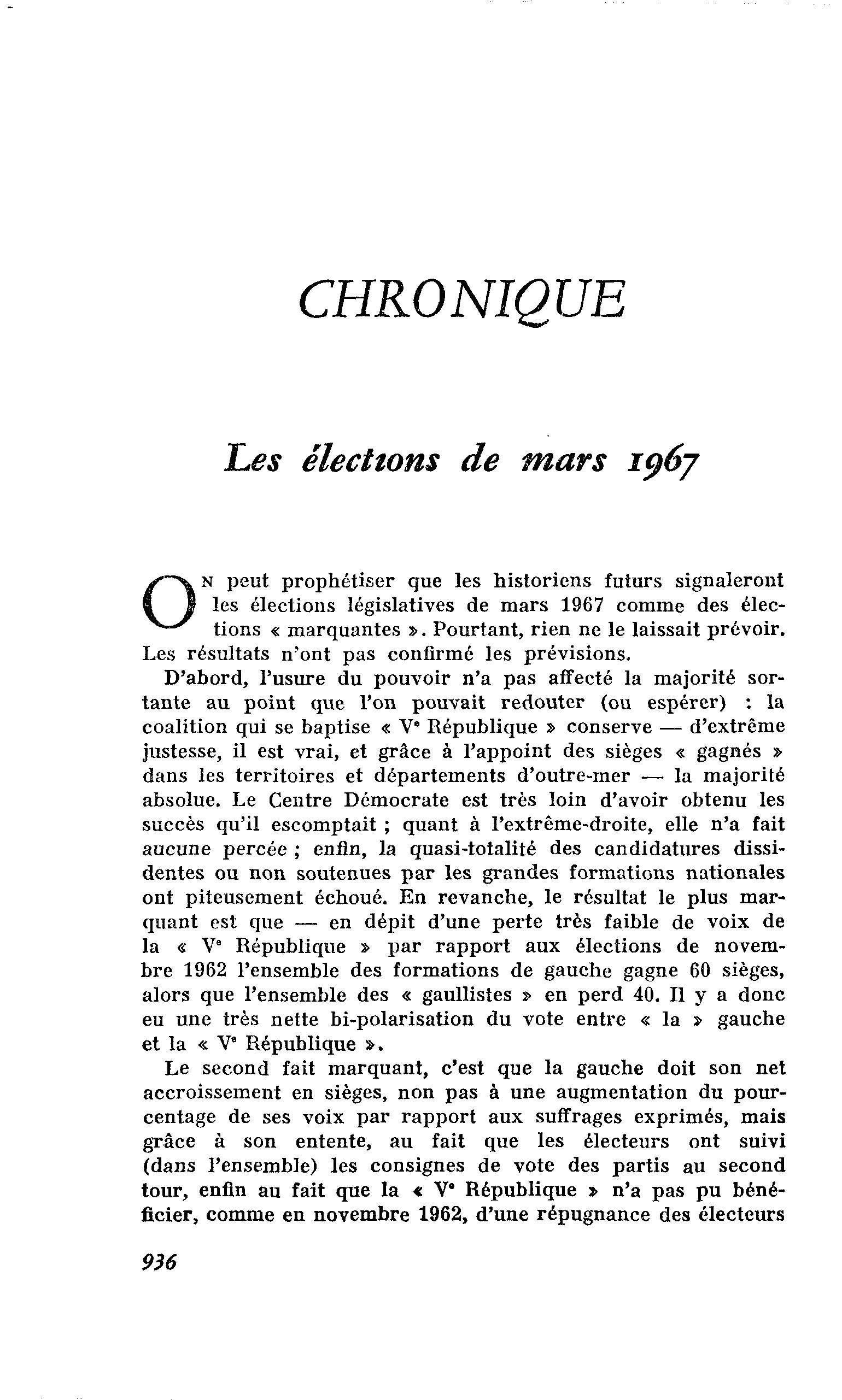 Les élections de mars 1967
