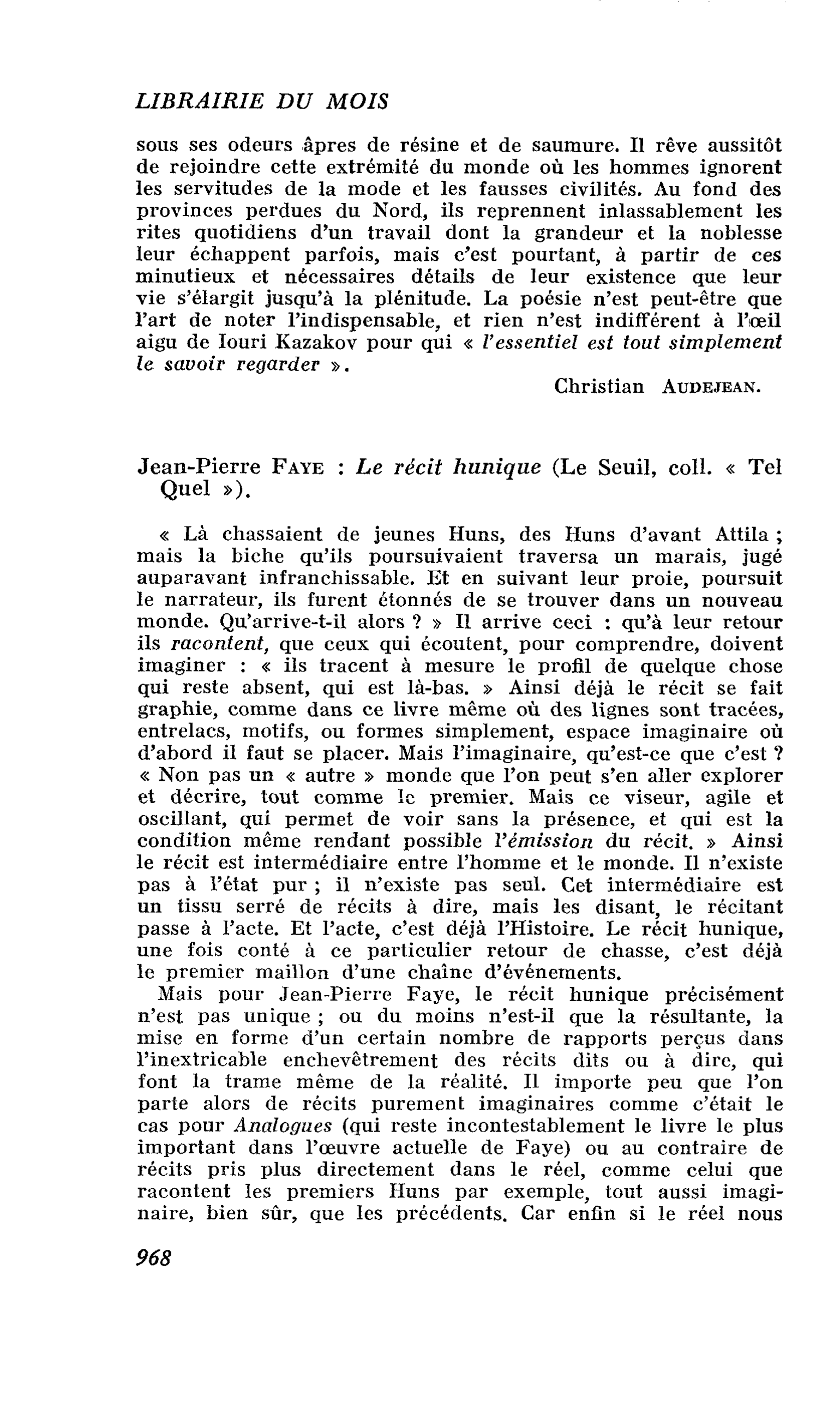 Jean-Pierre Faye : Le récit hunique
