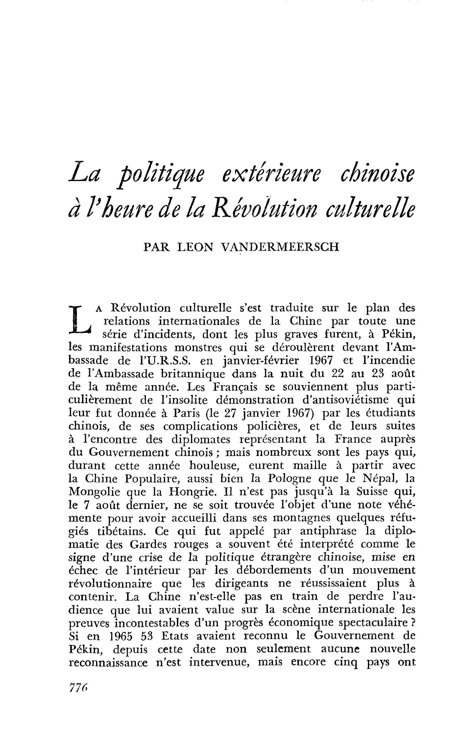 La politique extérieure chinoise à l’heure de la Révolution culturelle