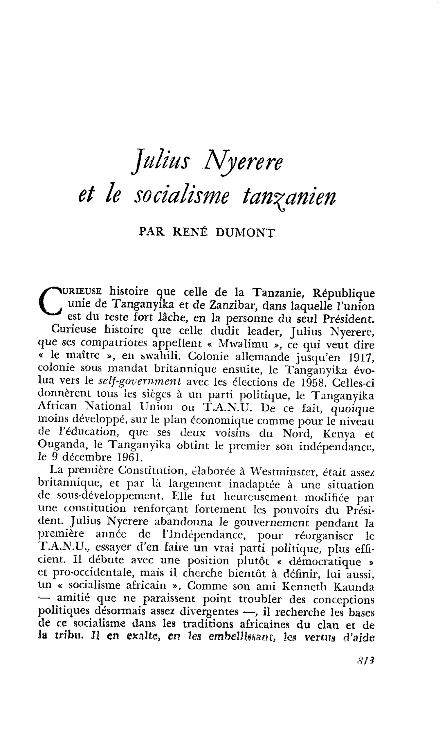 Julius Nyerere et le socialisme tanzanien