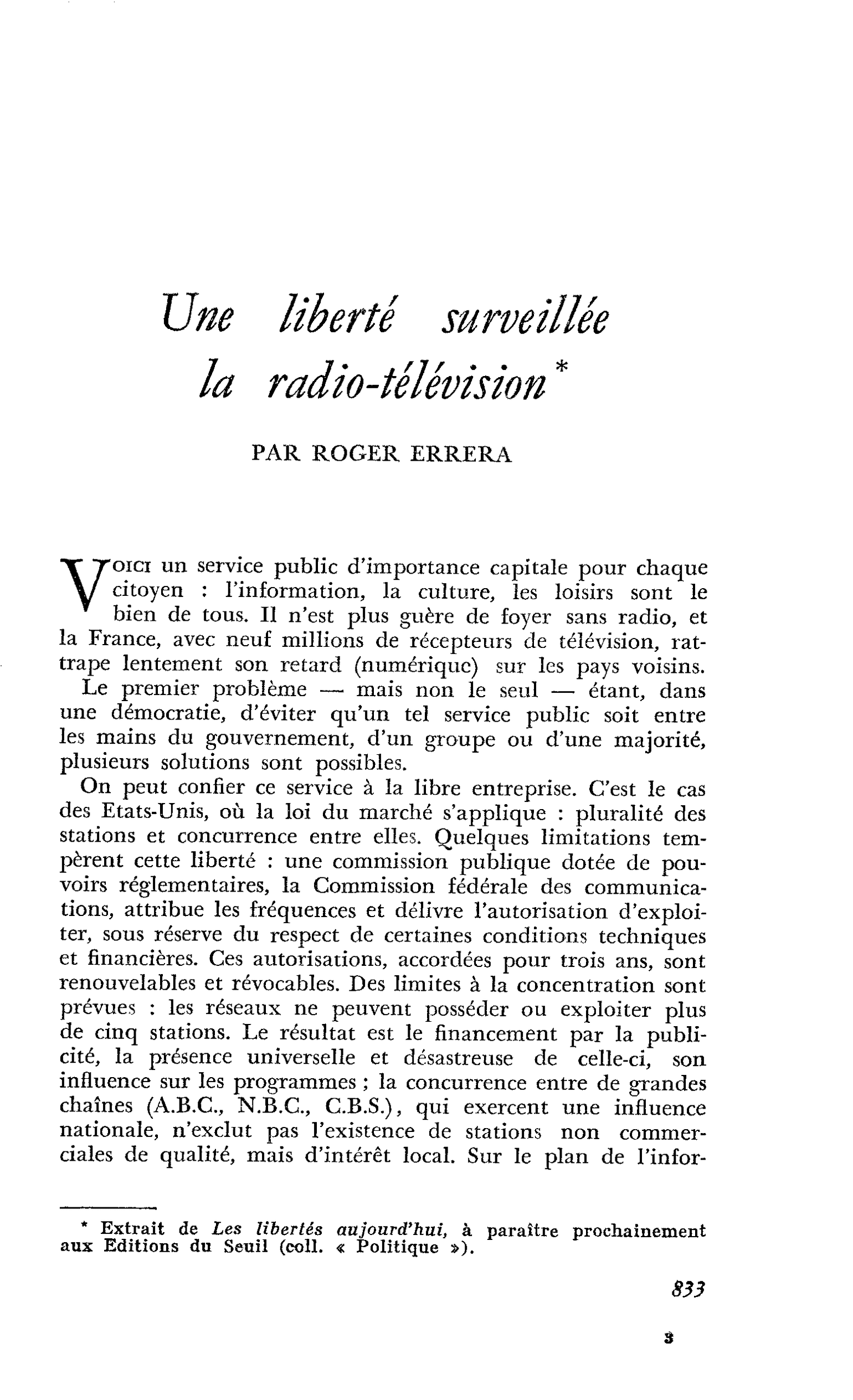 Une liberté surveillée la radio-télévision