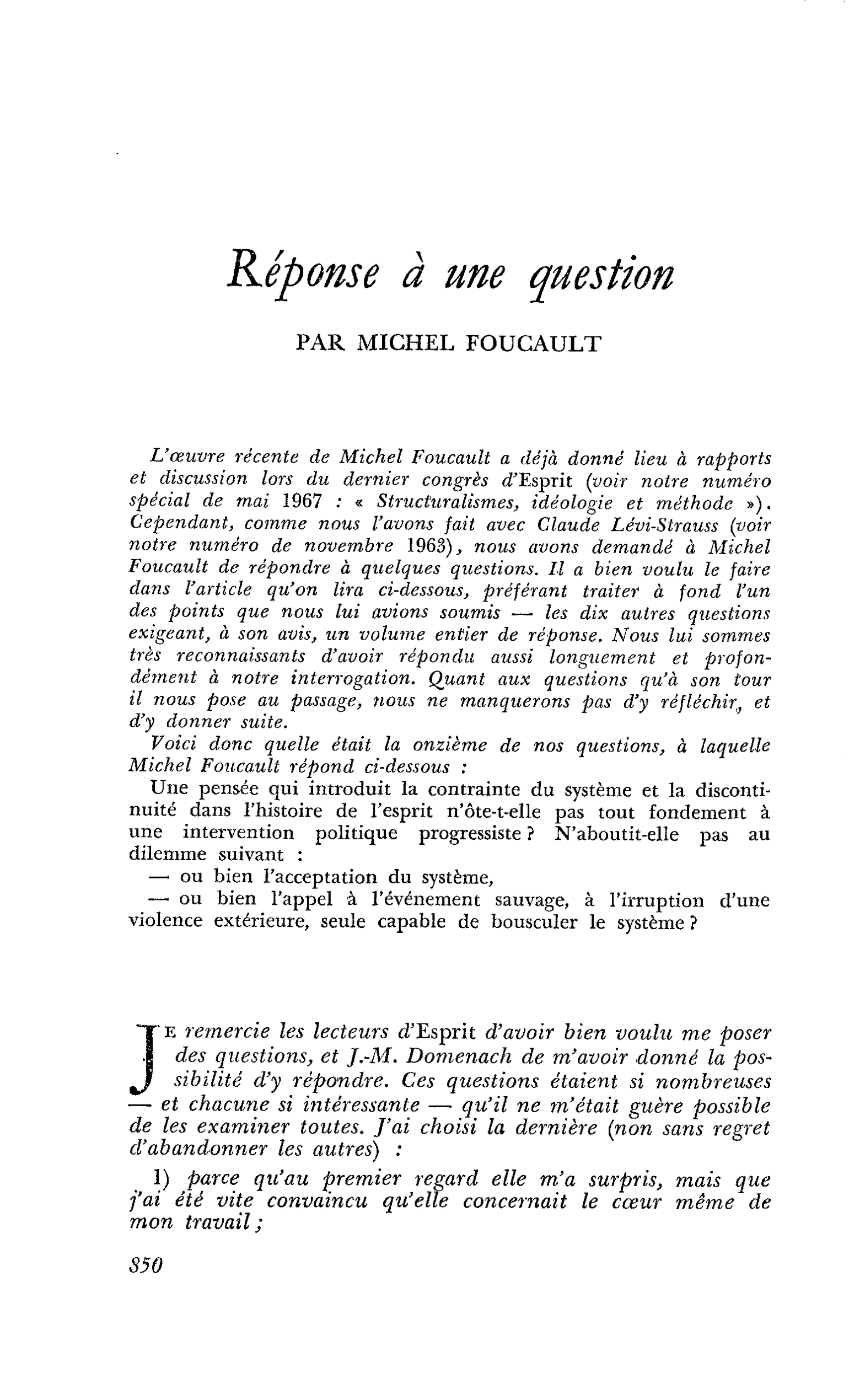 Réponse à une question
