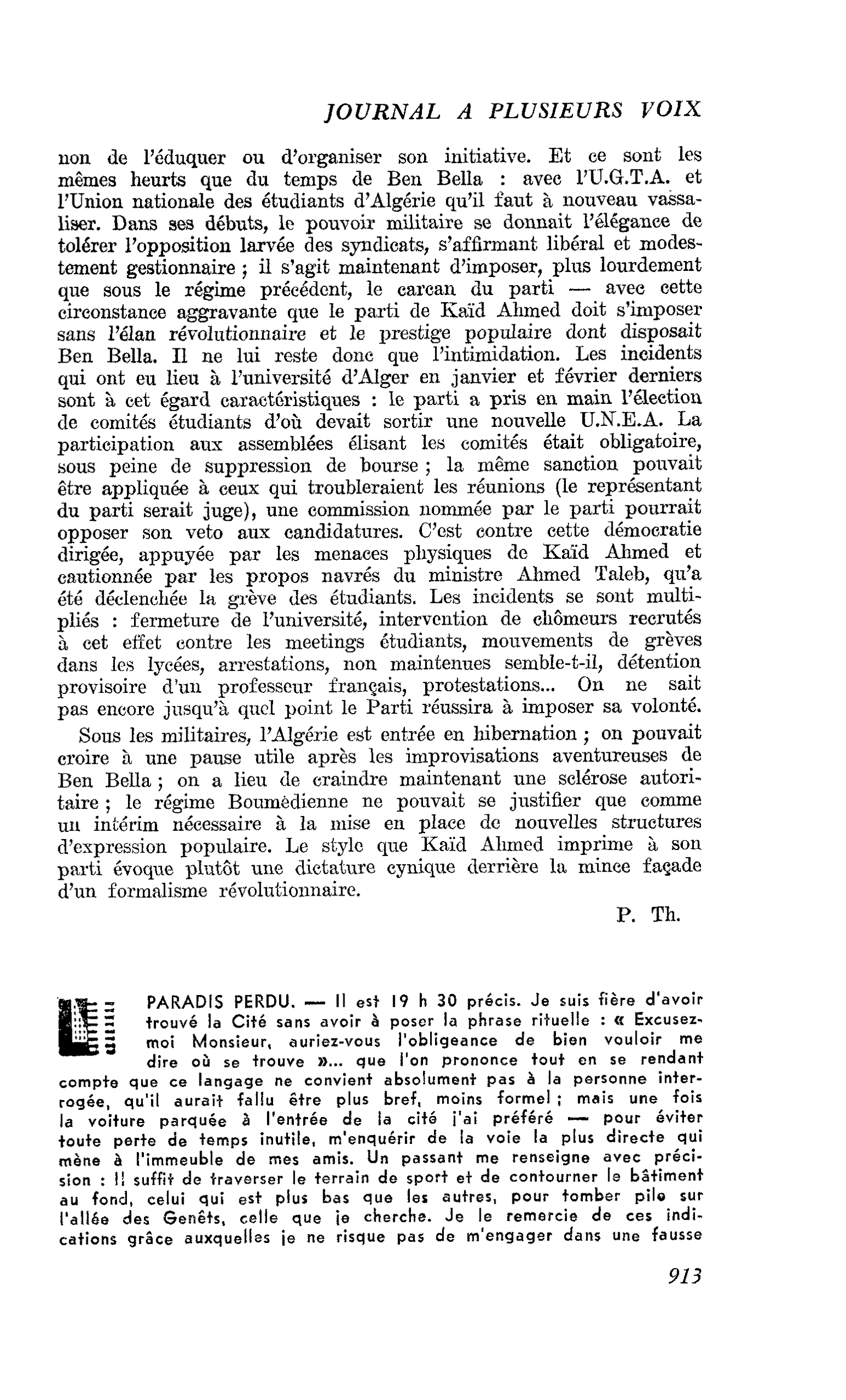 PARADIS PERDU