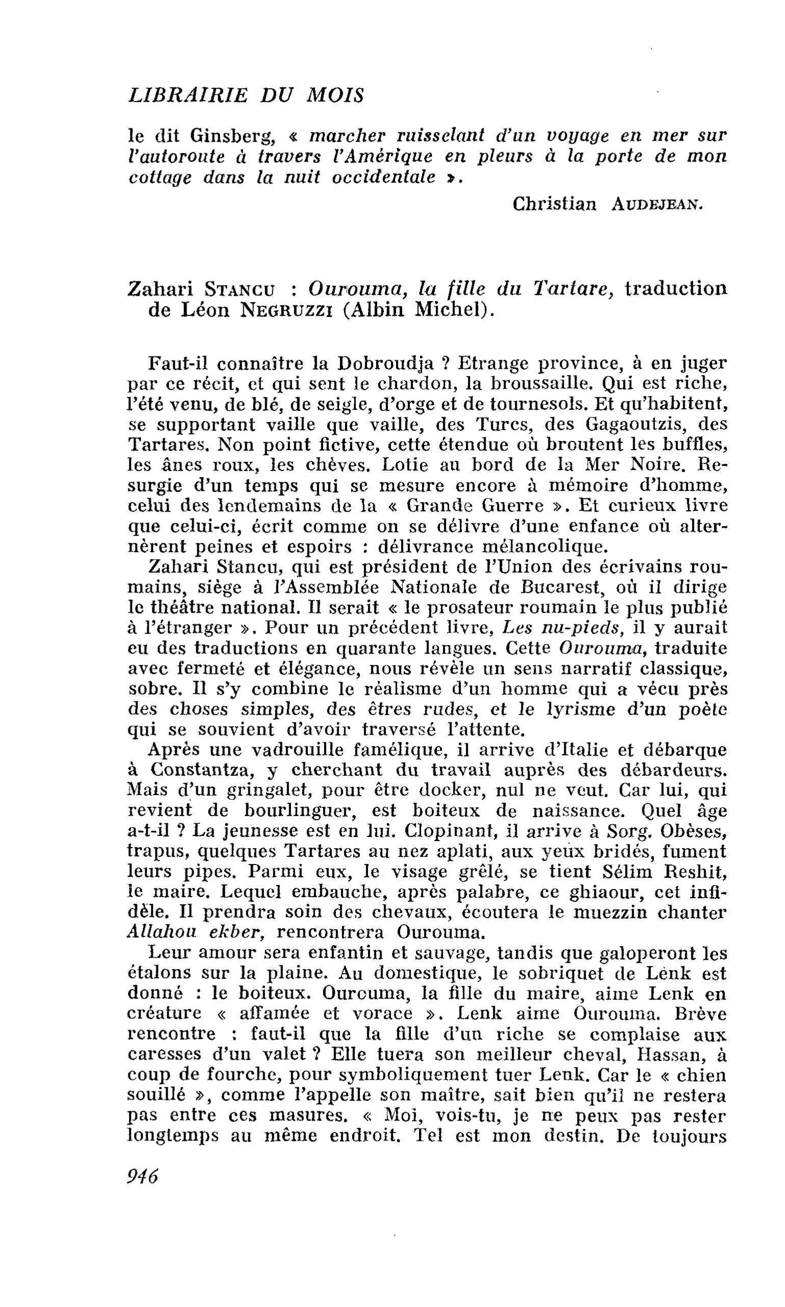 Zahari Stancu : Ourouma, la fille du Tartare