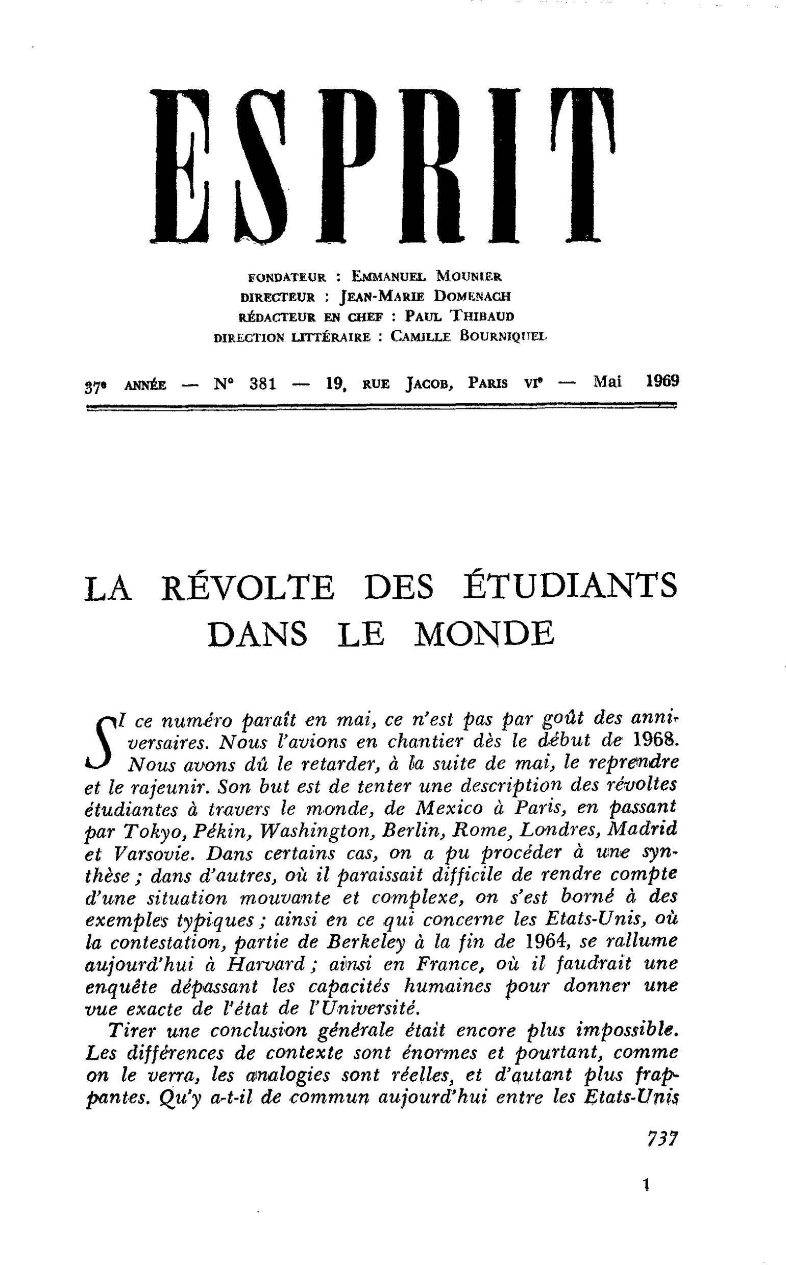 LA RÉVOLTE DES ÉTUDIANTS DANS LE MONDE