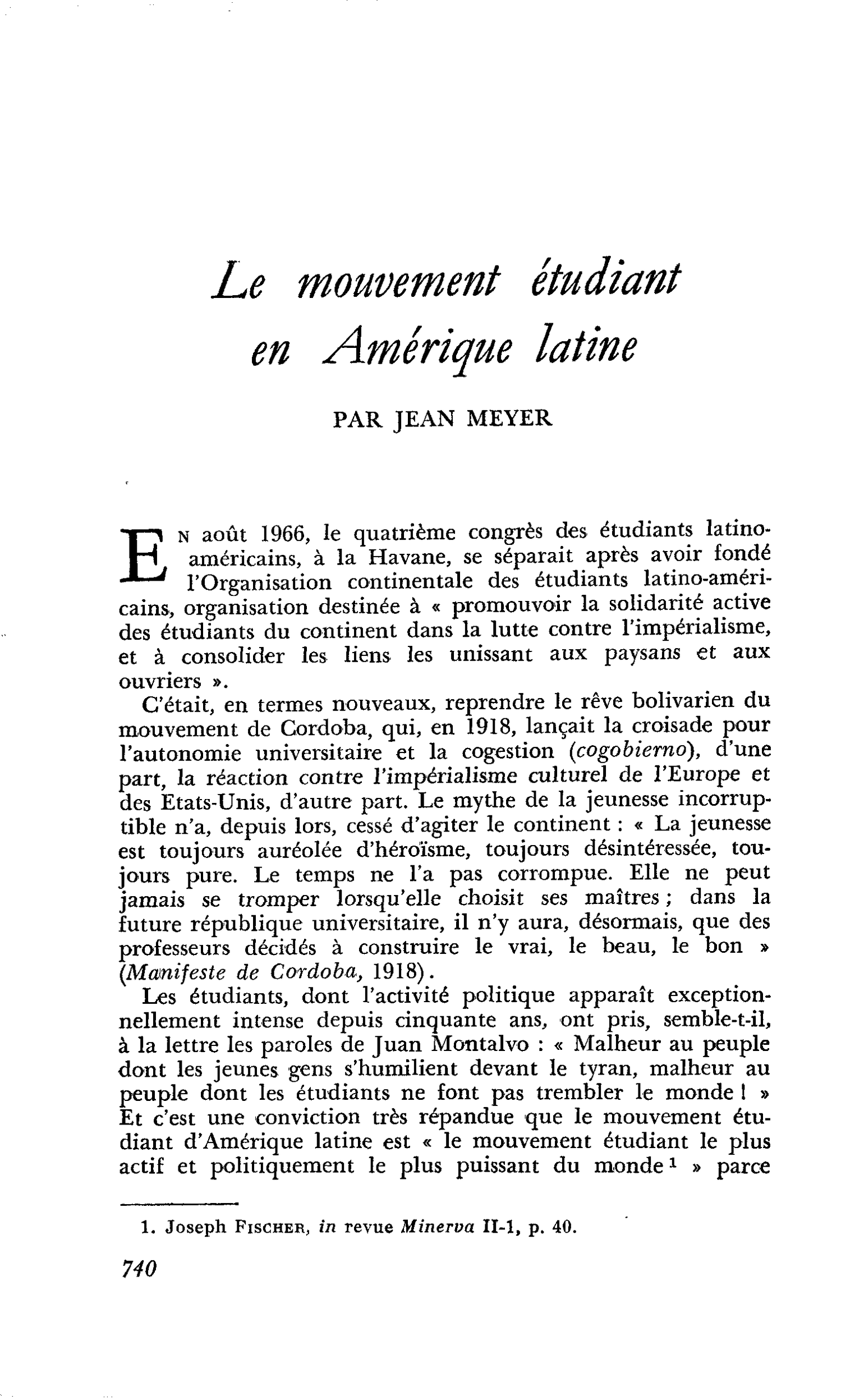 Le mouvement étudiant en Amérique latine