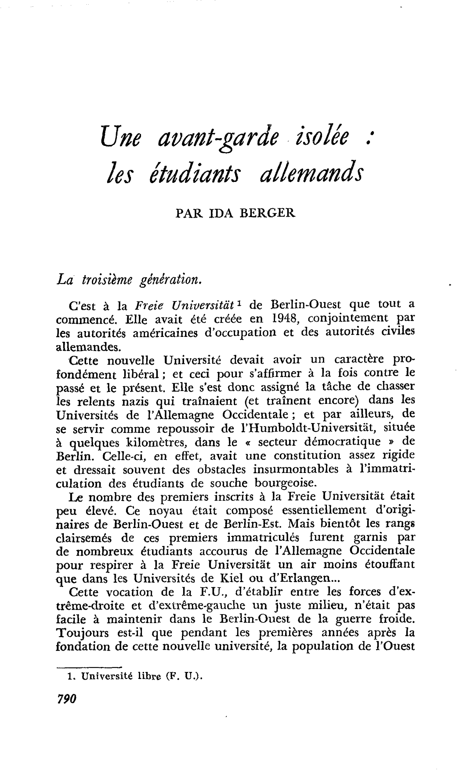 Une avant-garde isolée : les étudiants allemands