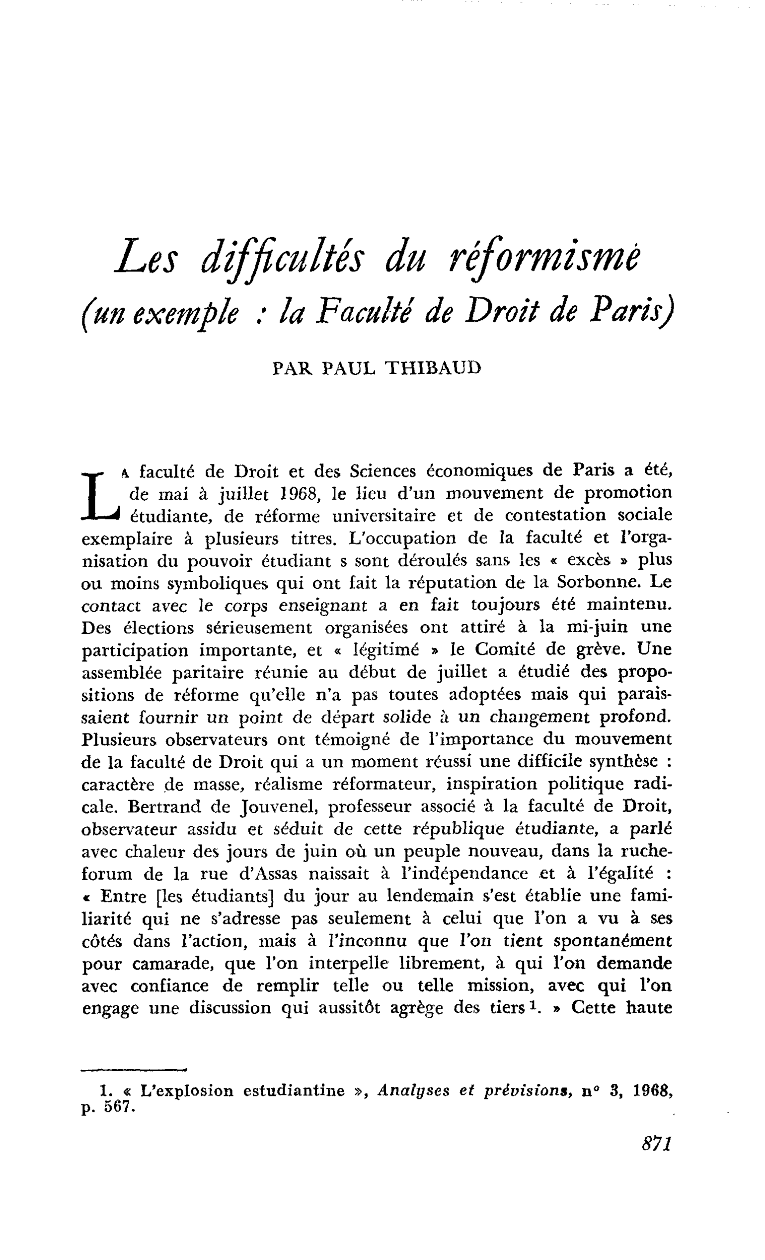 Les difficultés du réformisme (un exemple : la Faculté de Droit de Paris)