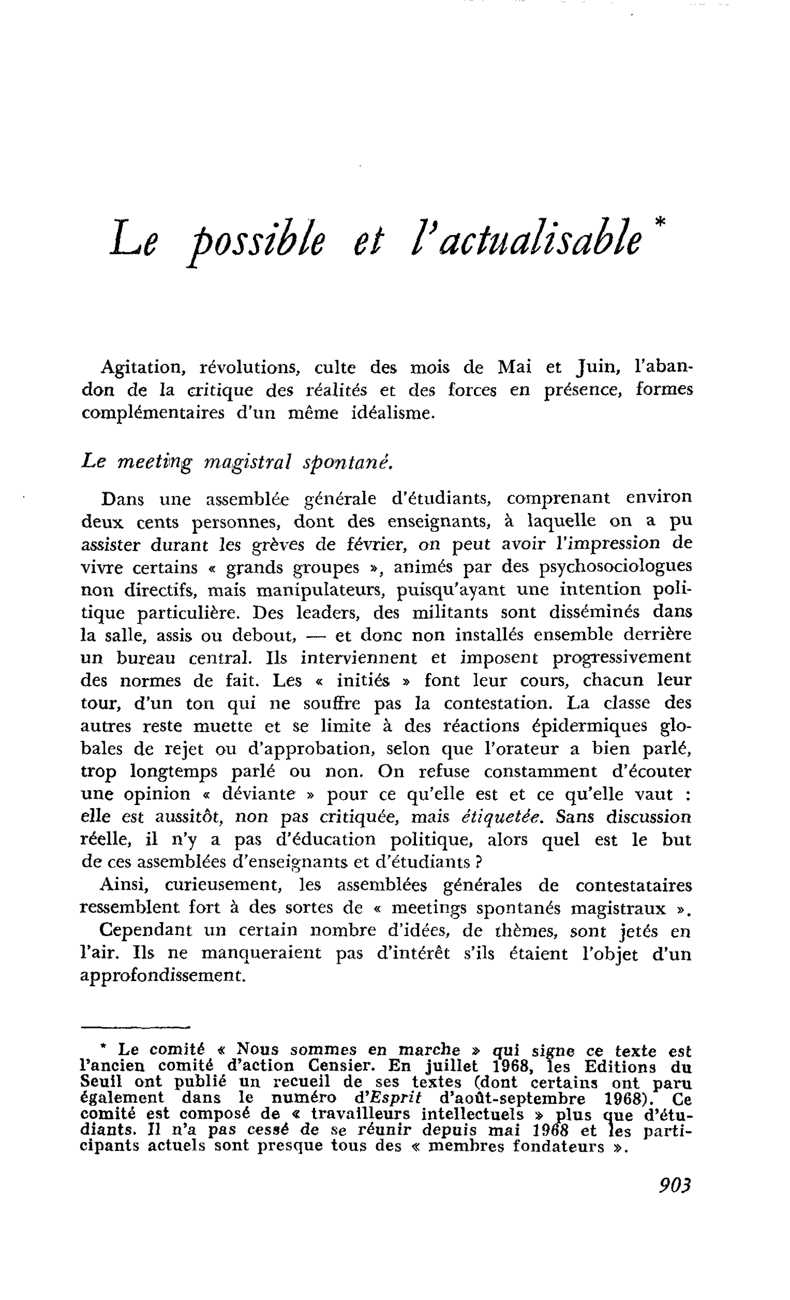 Le possible et l’actualisable
