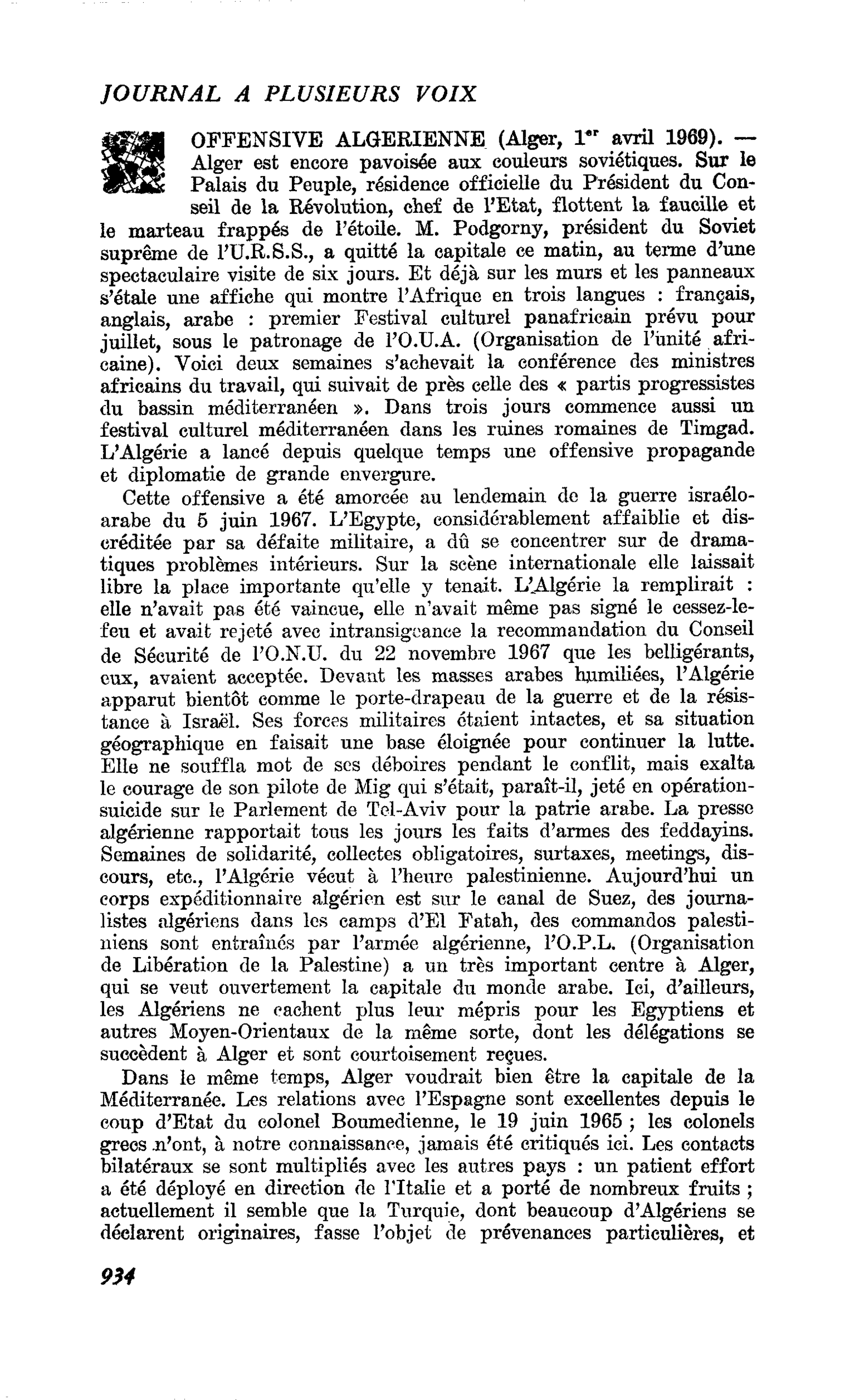 OFFENSIVE ALGERIENNE (Alger, 1« avril 1969)