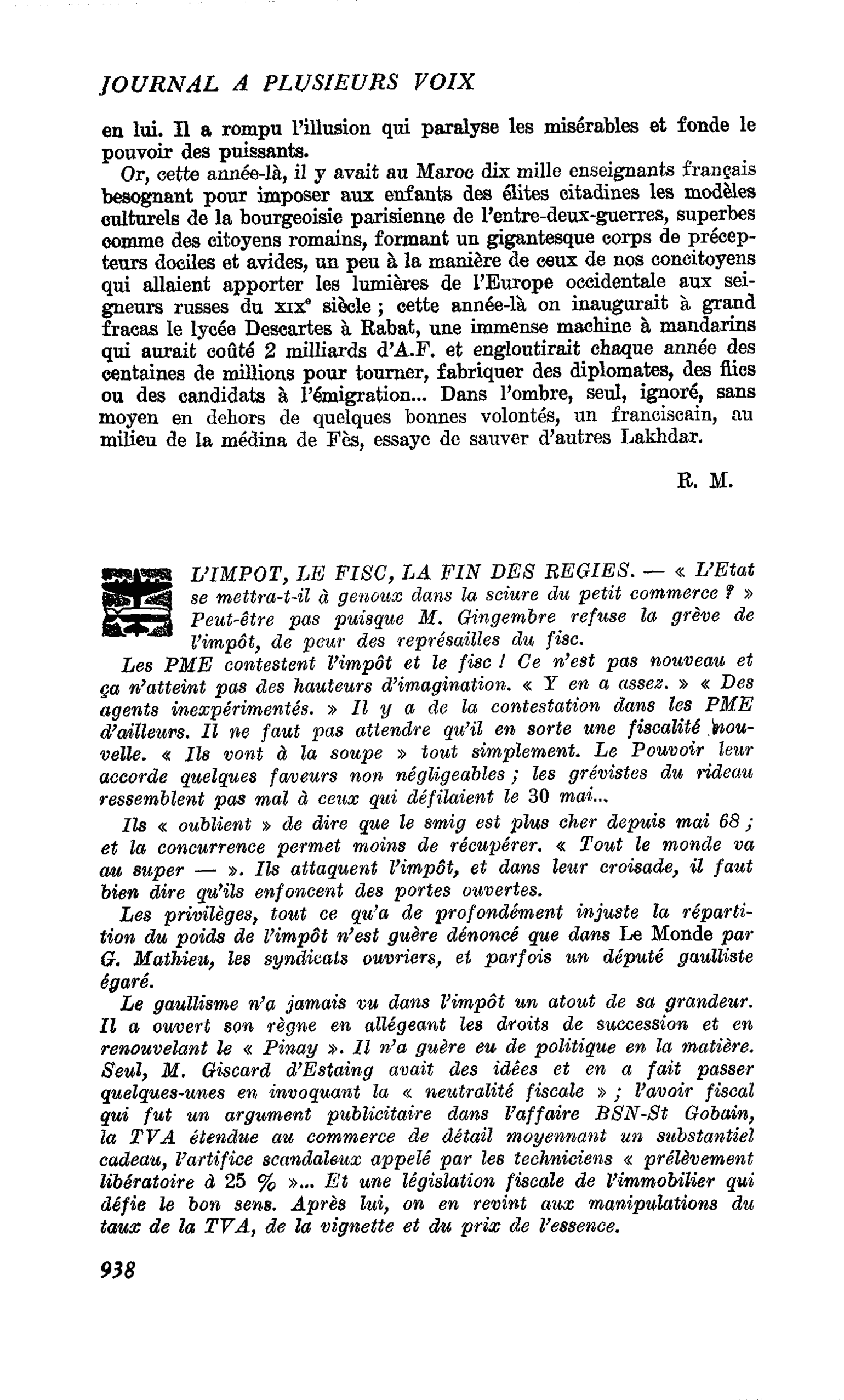 L’IMPOT, LE FISC, LA FIN DES REGIES