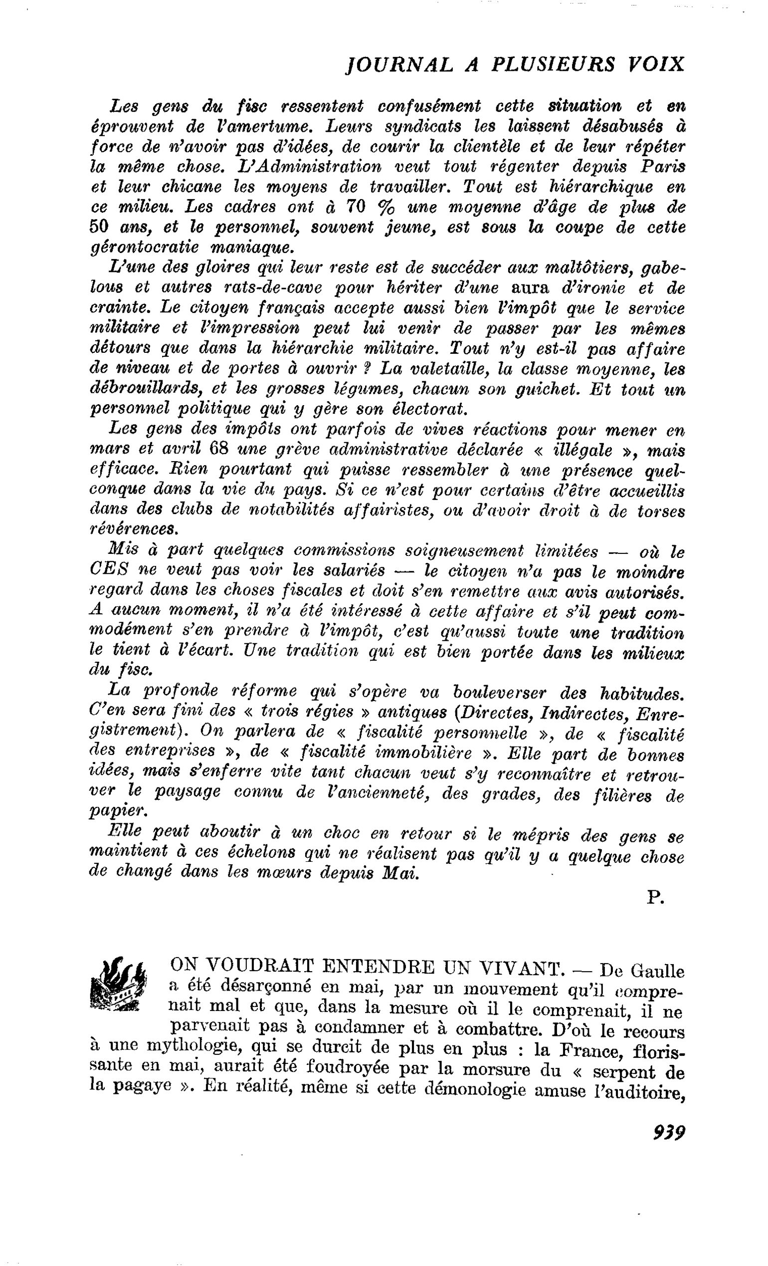 ON VOUDRAIT ENTENDRE UN VIVANT