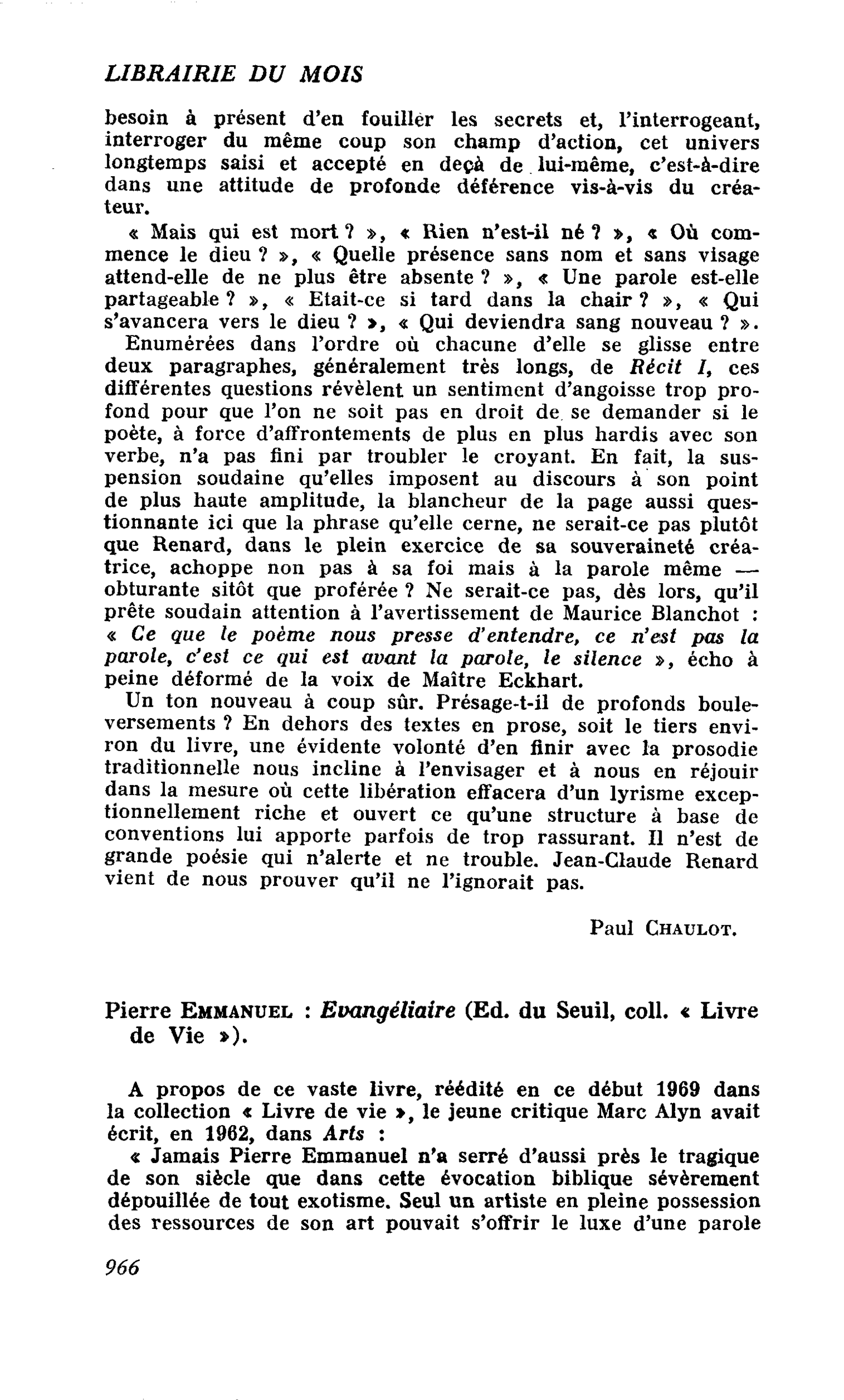 Pierre Emmanuel : Evangéliaire