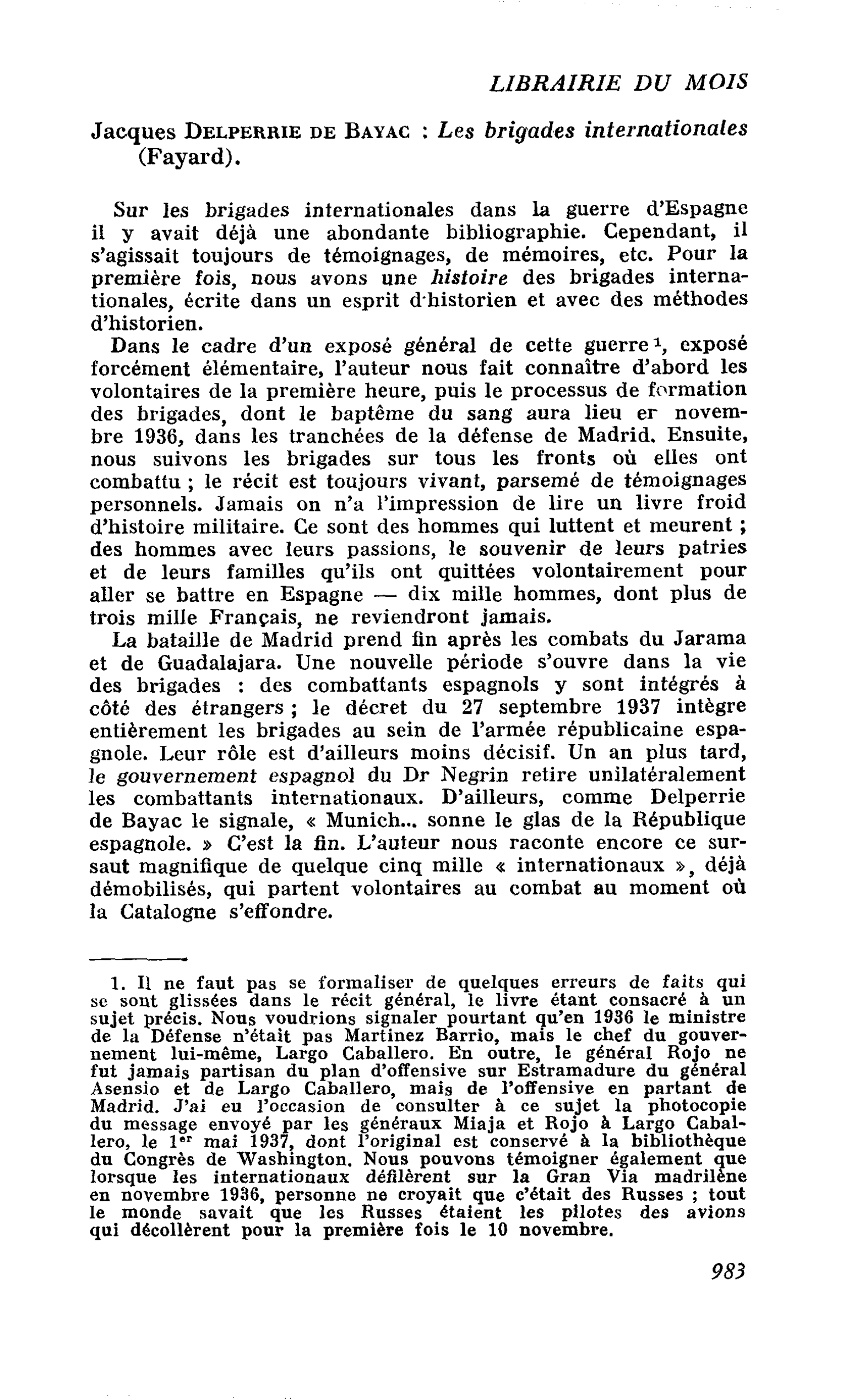 Jacques Delperrie de Bayac : Les brigades internationales
