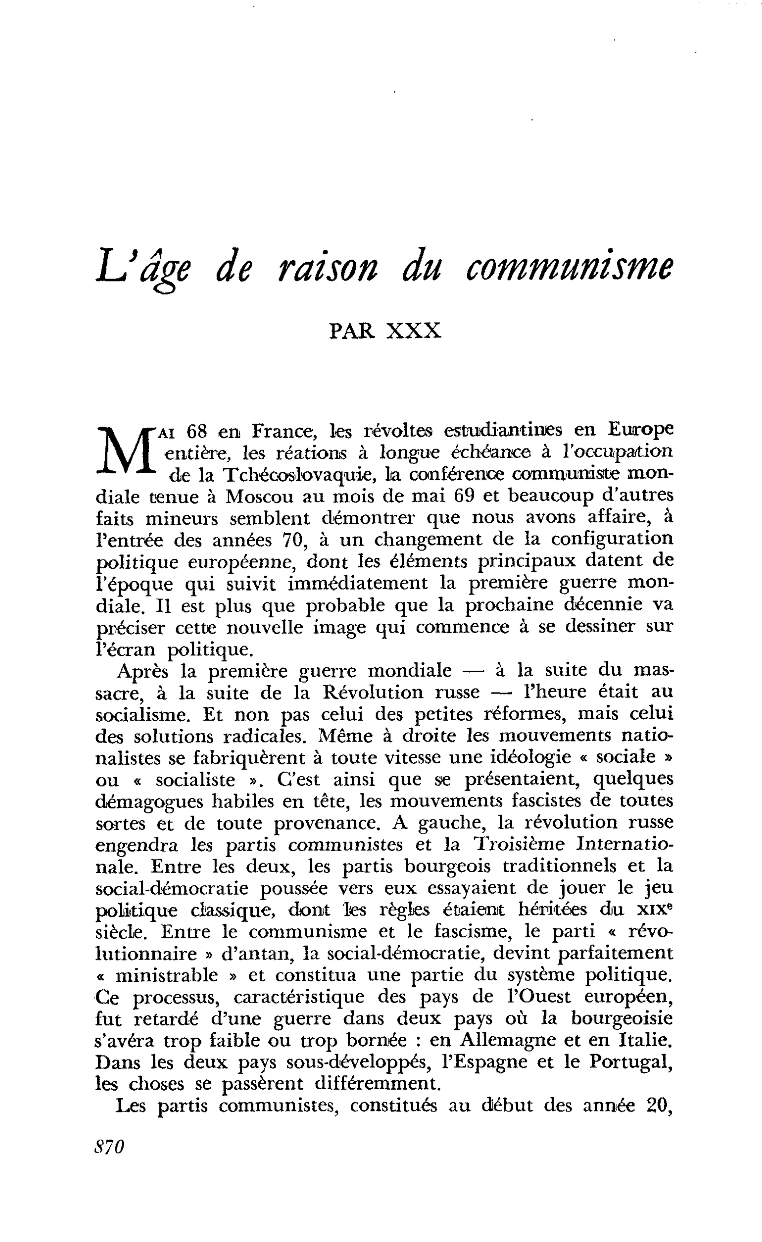 L’âge de raison du communisme