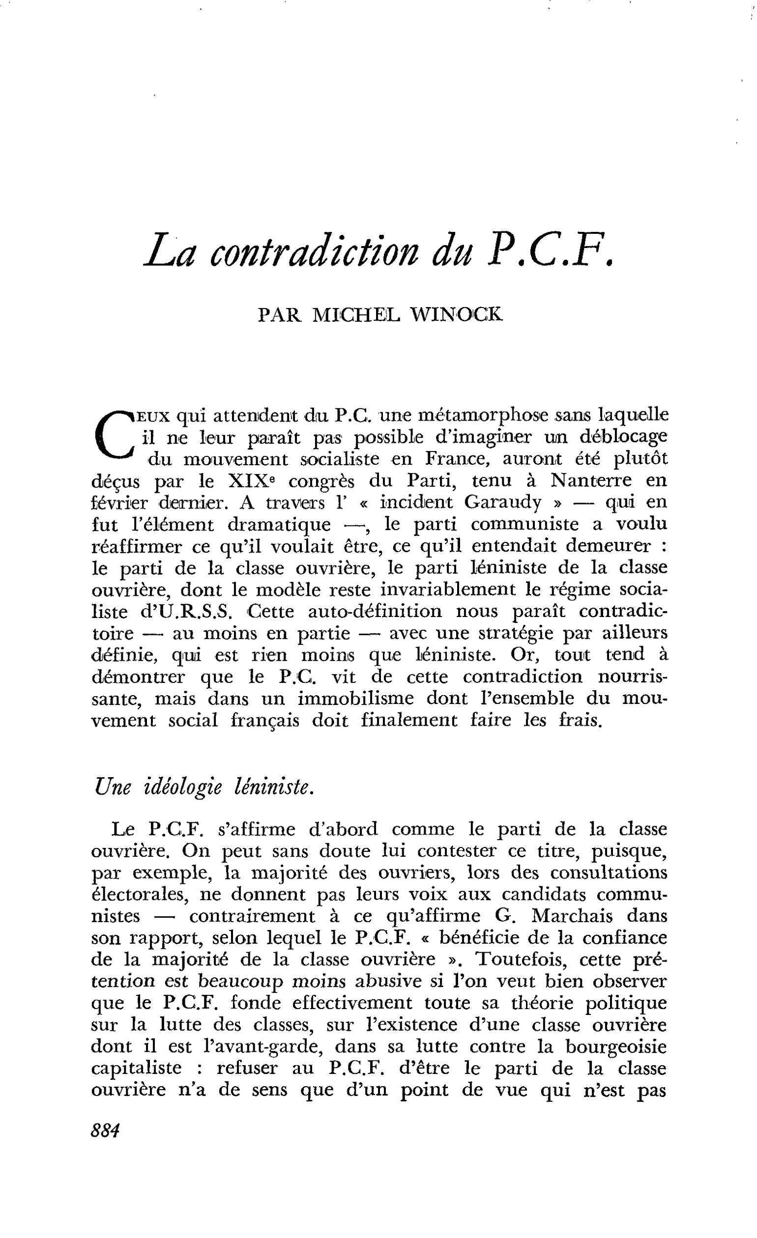 La contradiction du P.C.F.