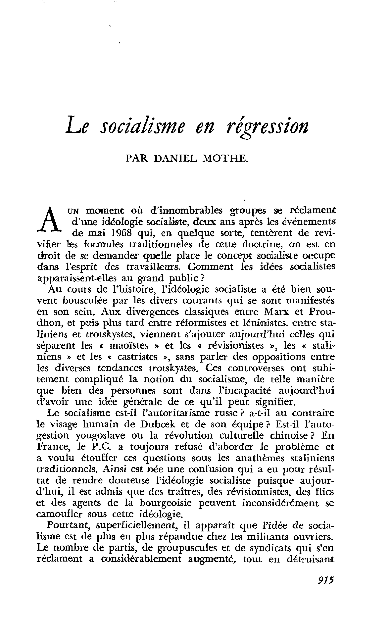 Le socialisme en régression