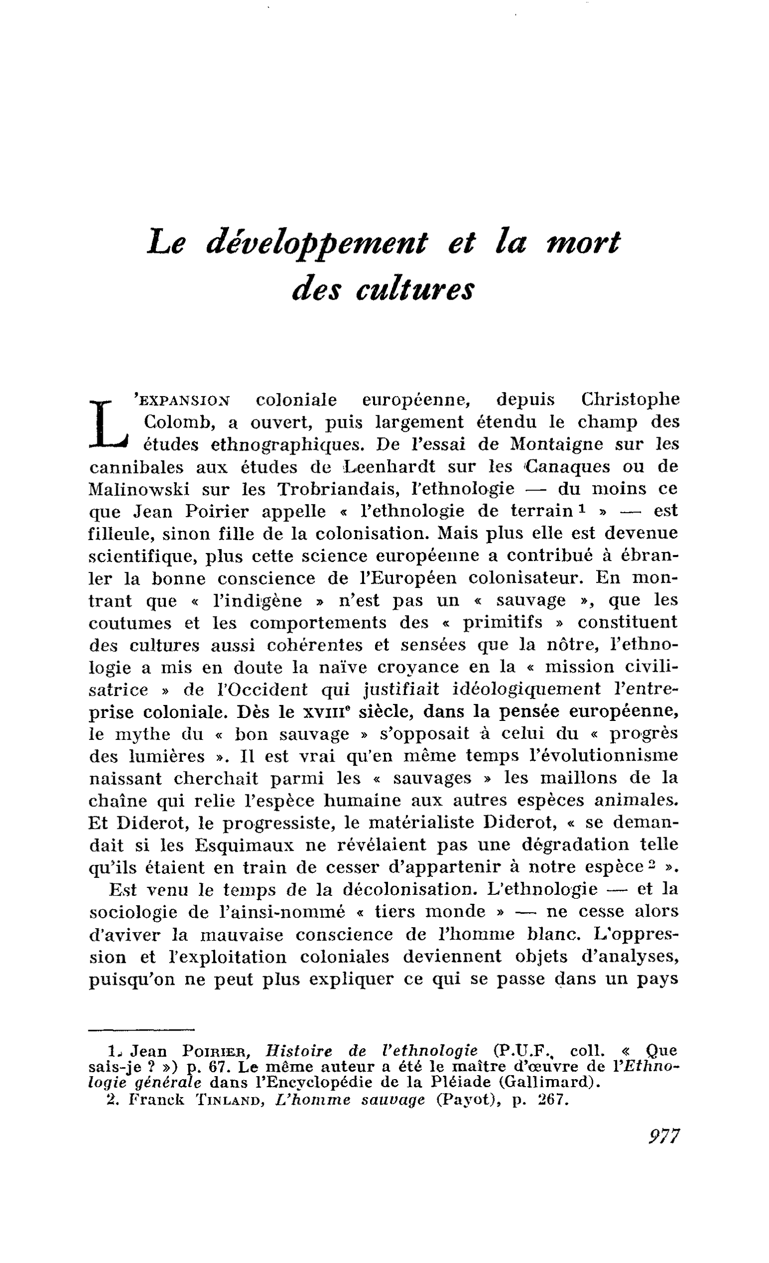 Le développement et la mort des cultures