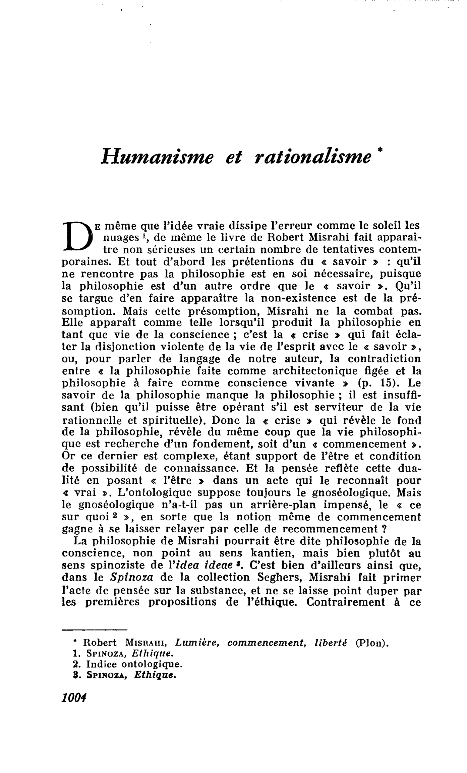 Humanisme et rationalisme