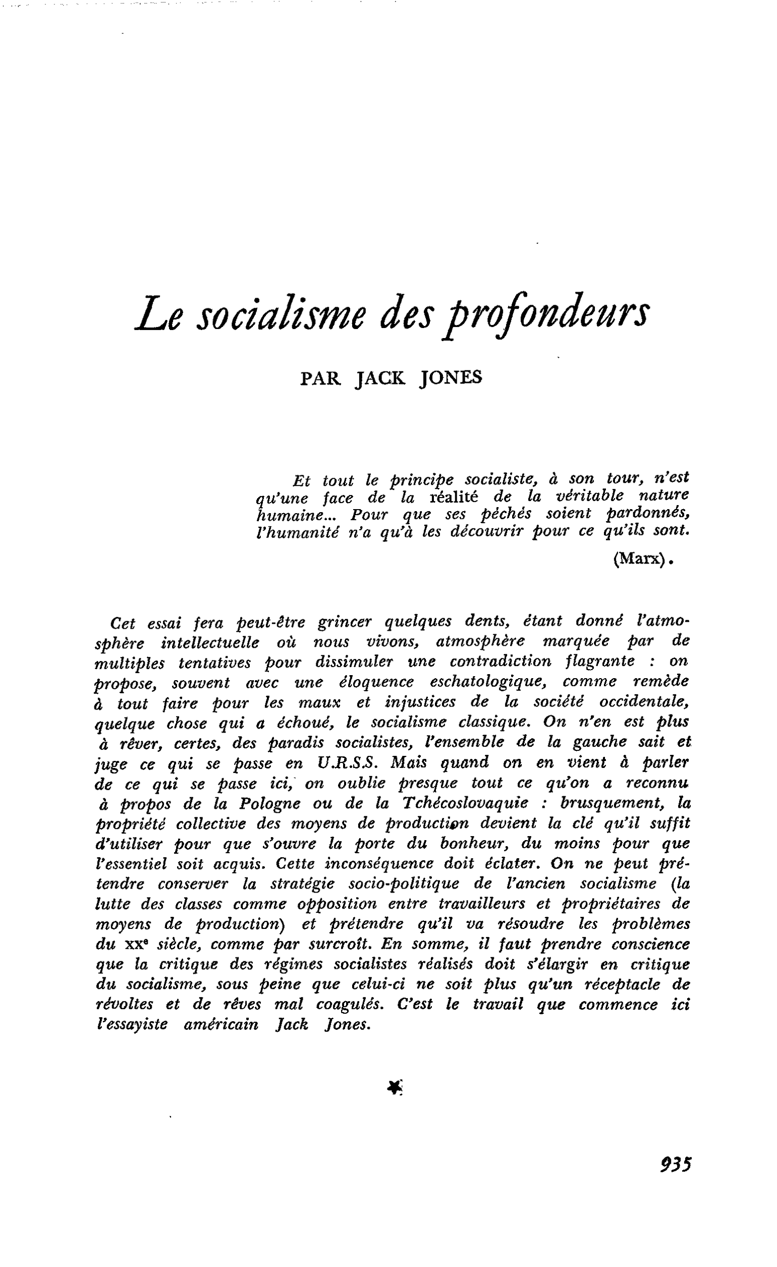 Le socialisme des profondeurs