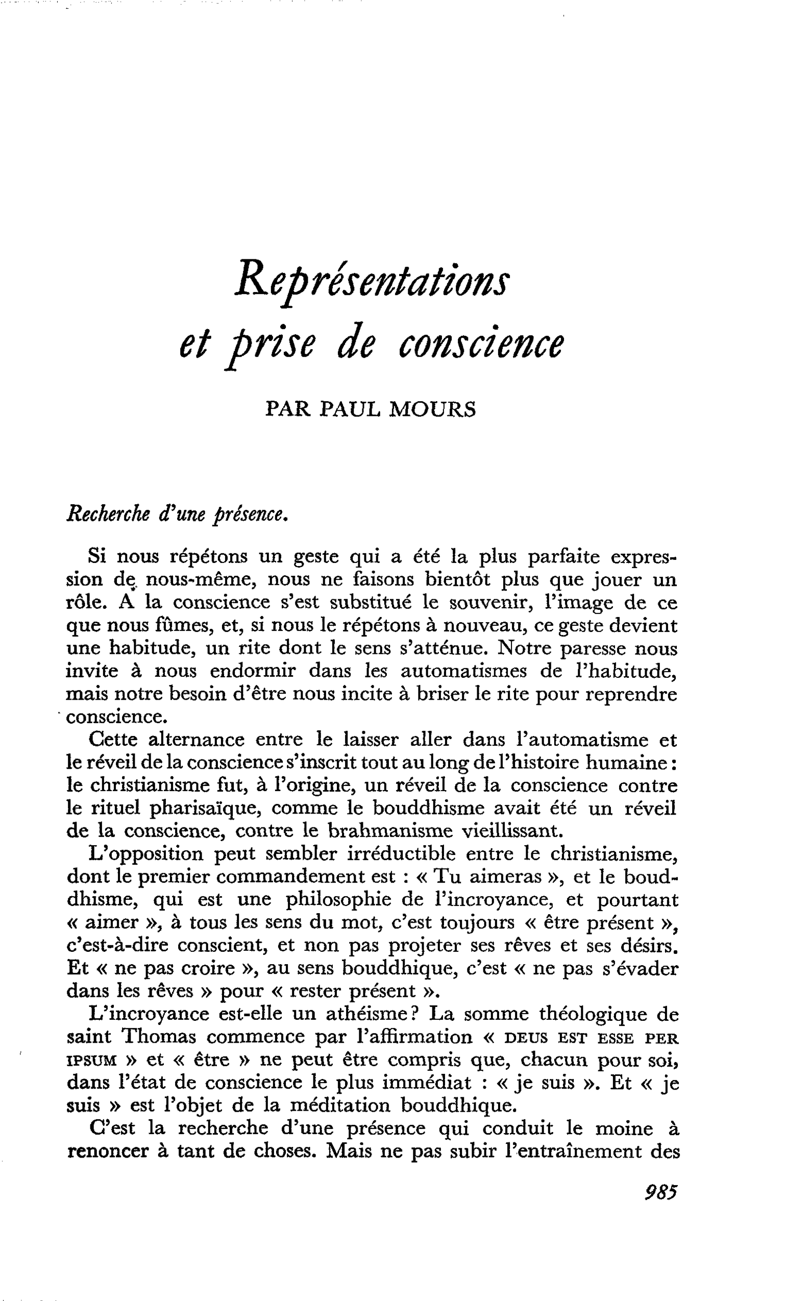 Représentations et prise de conscience
