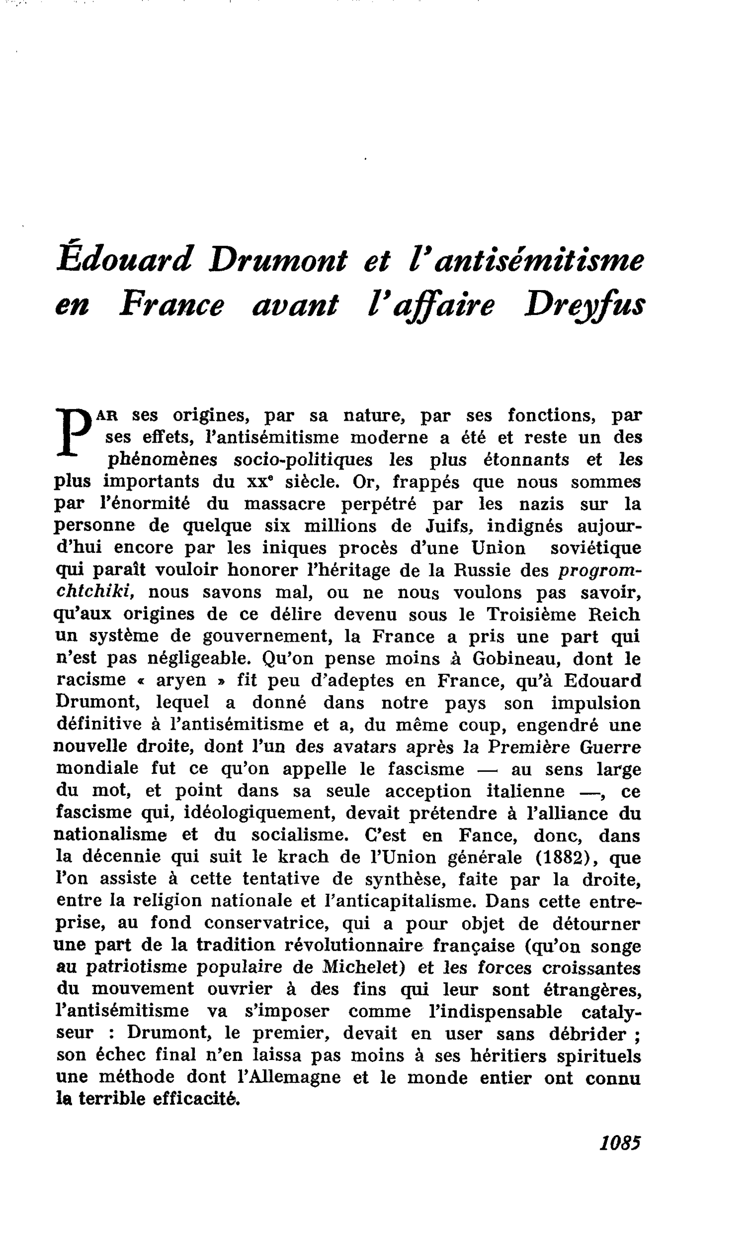 Edouard Drumont et l’antisémitisme en France avant l’affaire Dreyfus