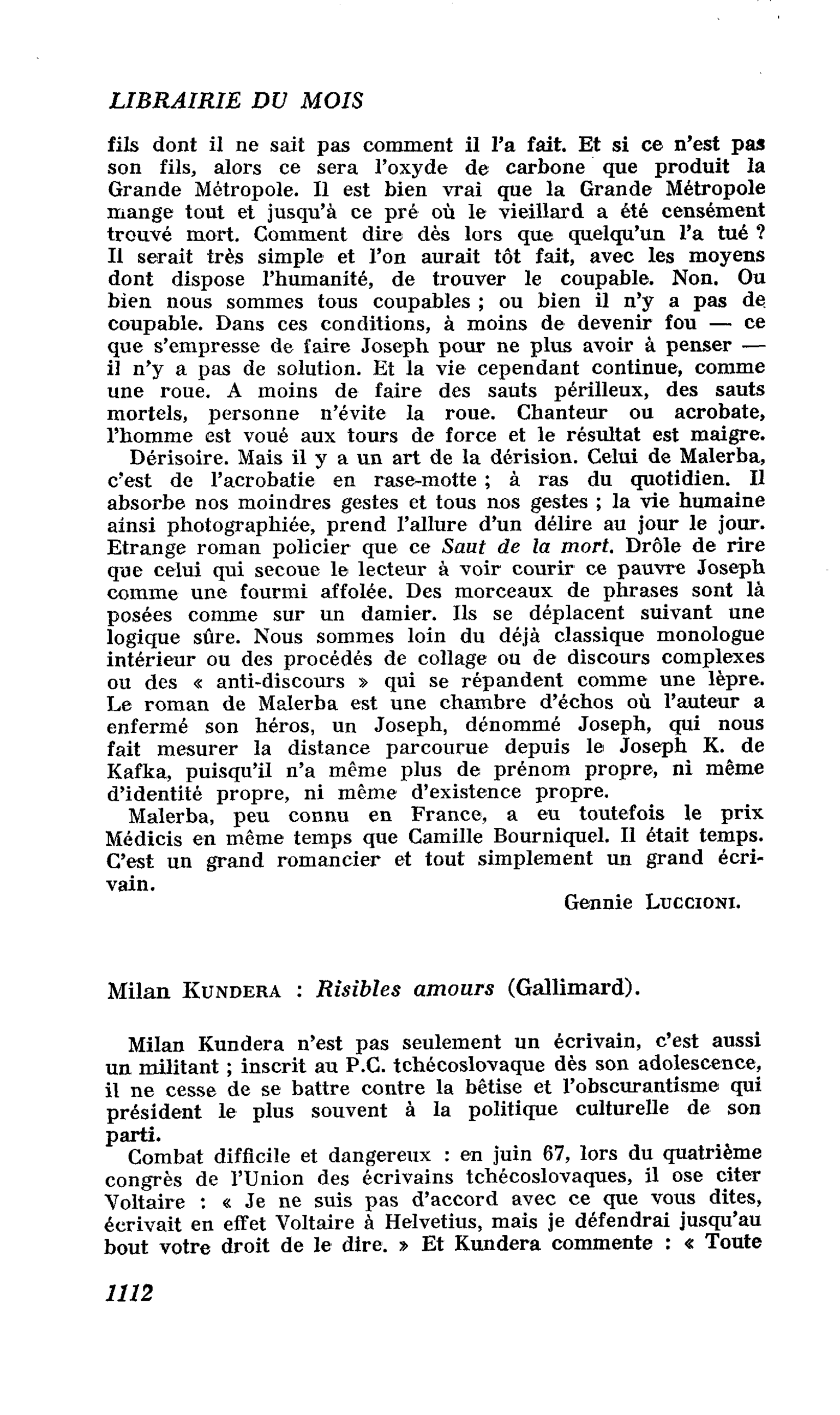 Milan Kundera : Risibles amours