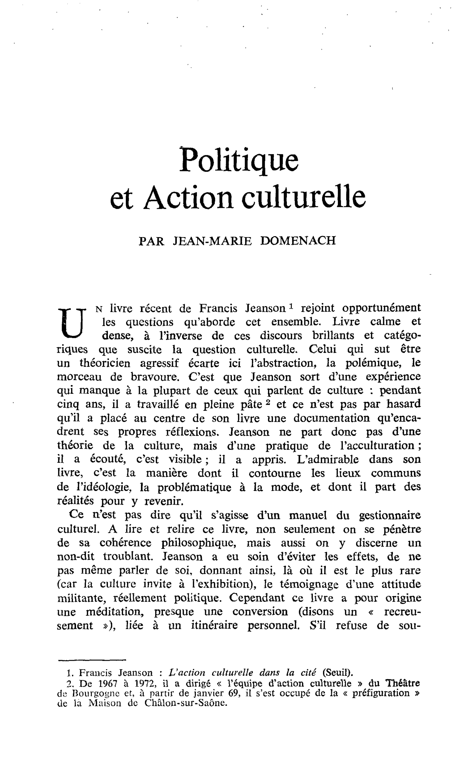 Politique et Action culturelle