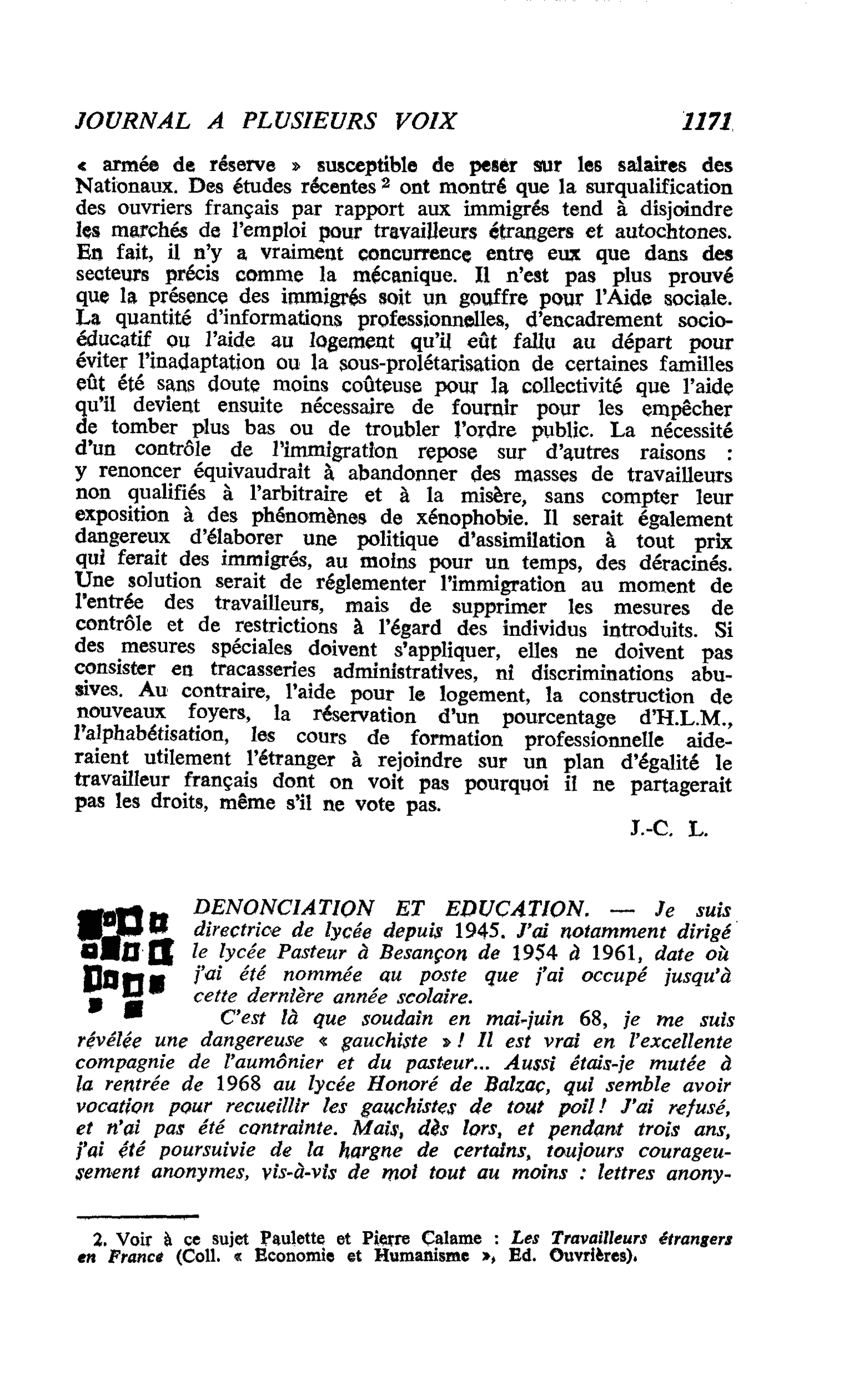 DENONCIATION ET EDUCATION