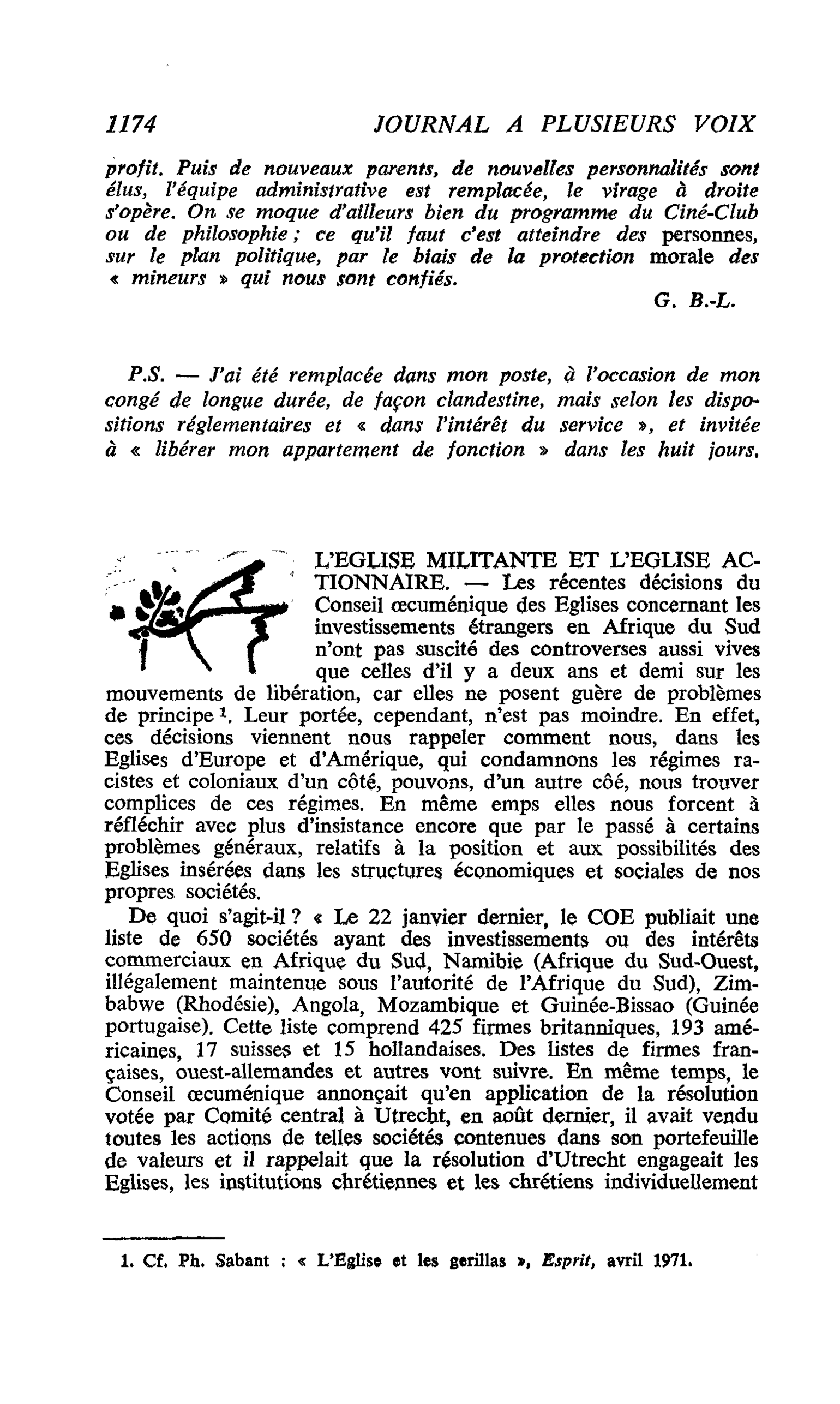 L’EGLISE MILITANTE ET L’EGLISE ACTIONNAIRE