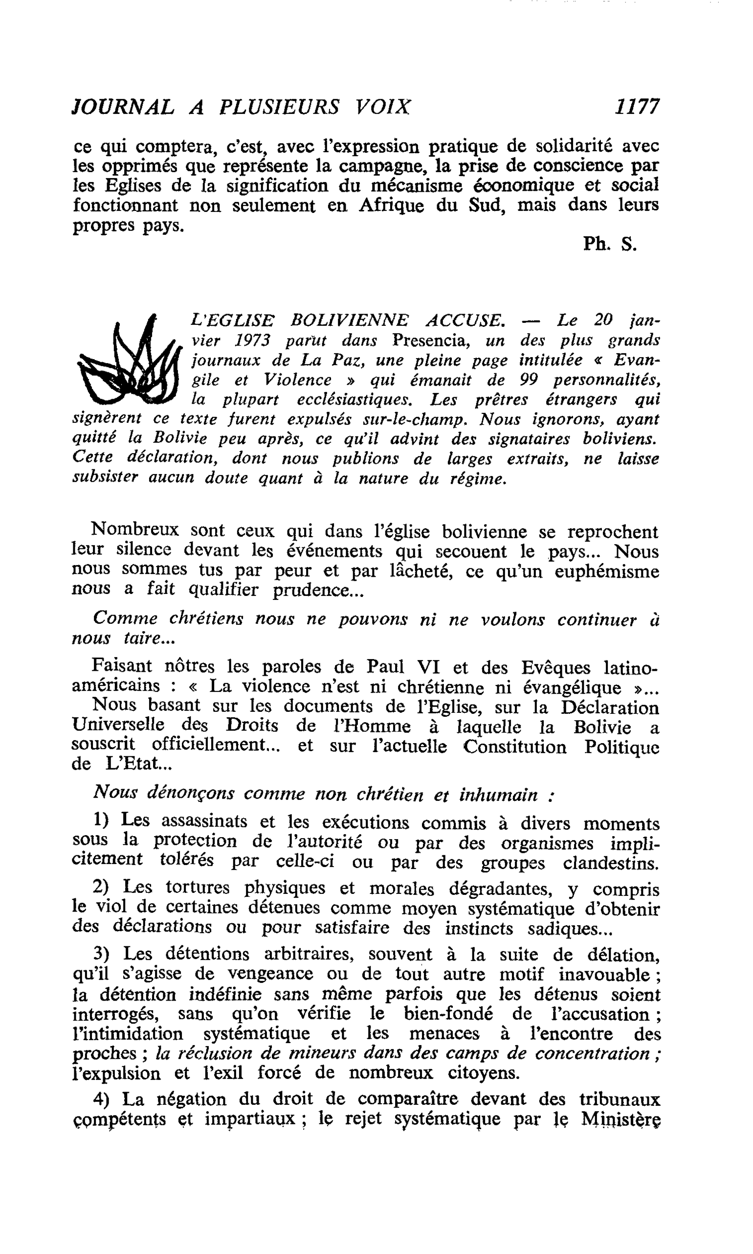 L’EGLISE BOLIVIENNE ACCUSE