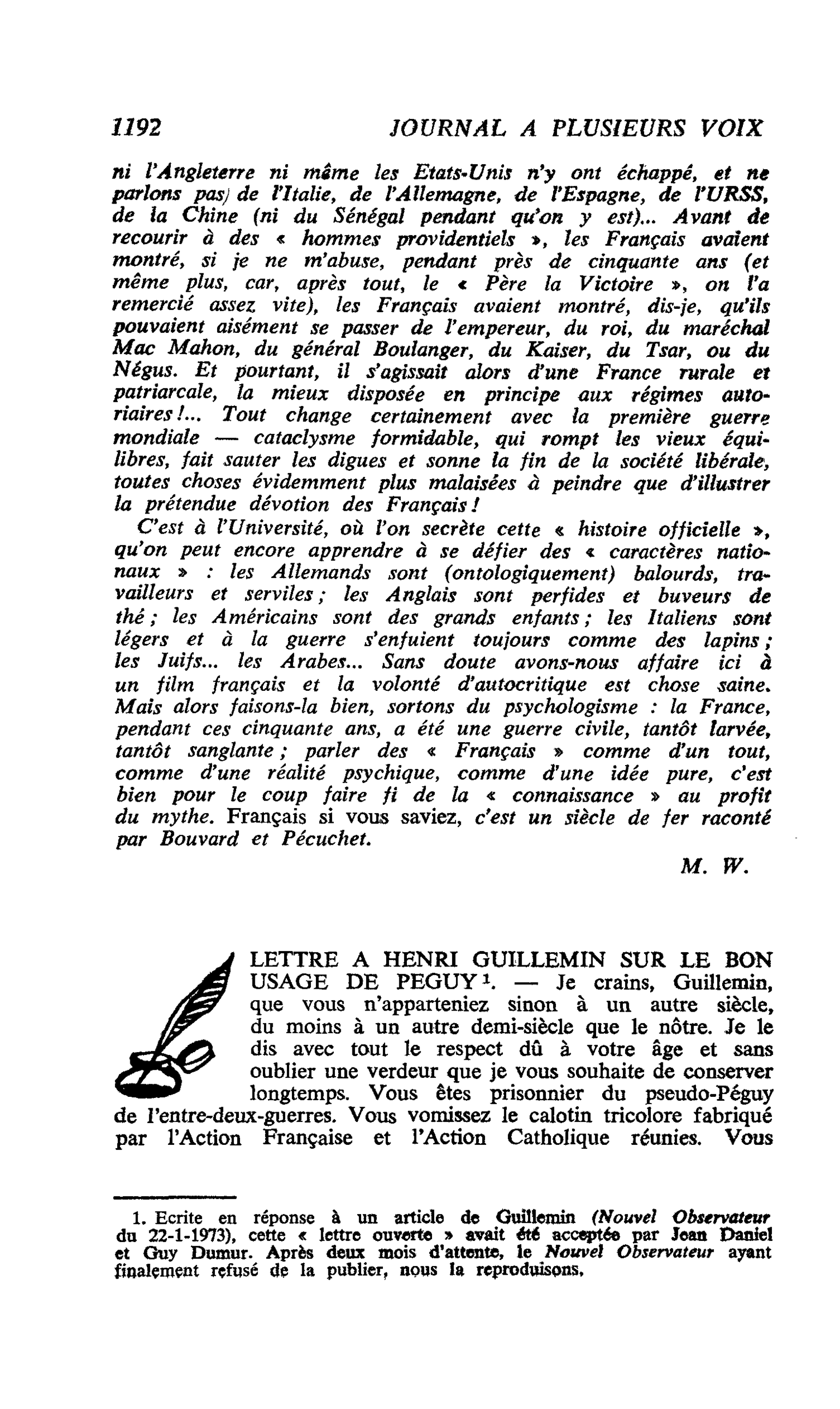 LETTRE A HENRI GUILLEMIN SUR LE BON USAGE DE PEGUY