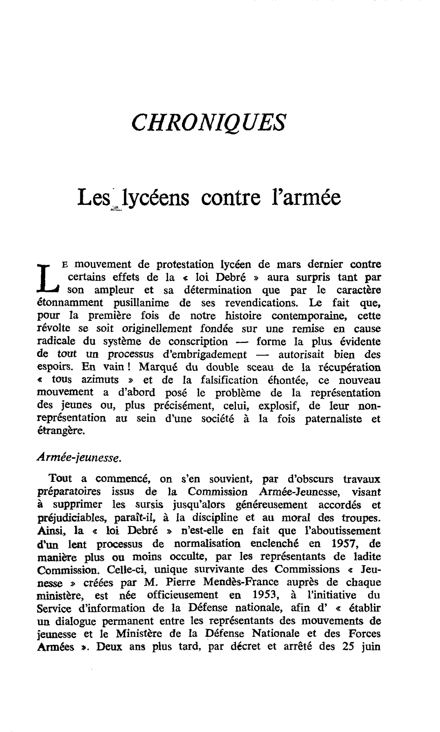 Les lycéens contre l’armée