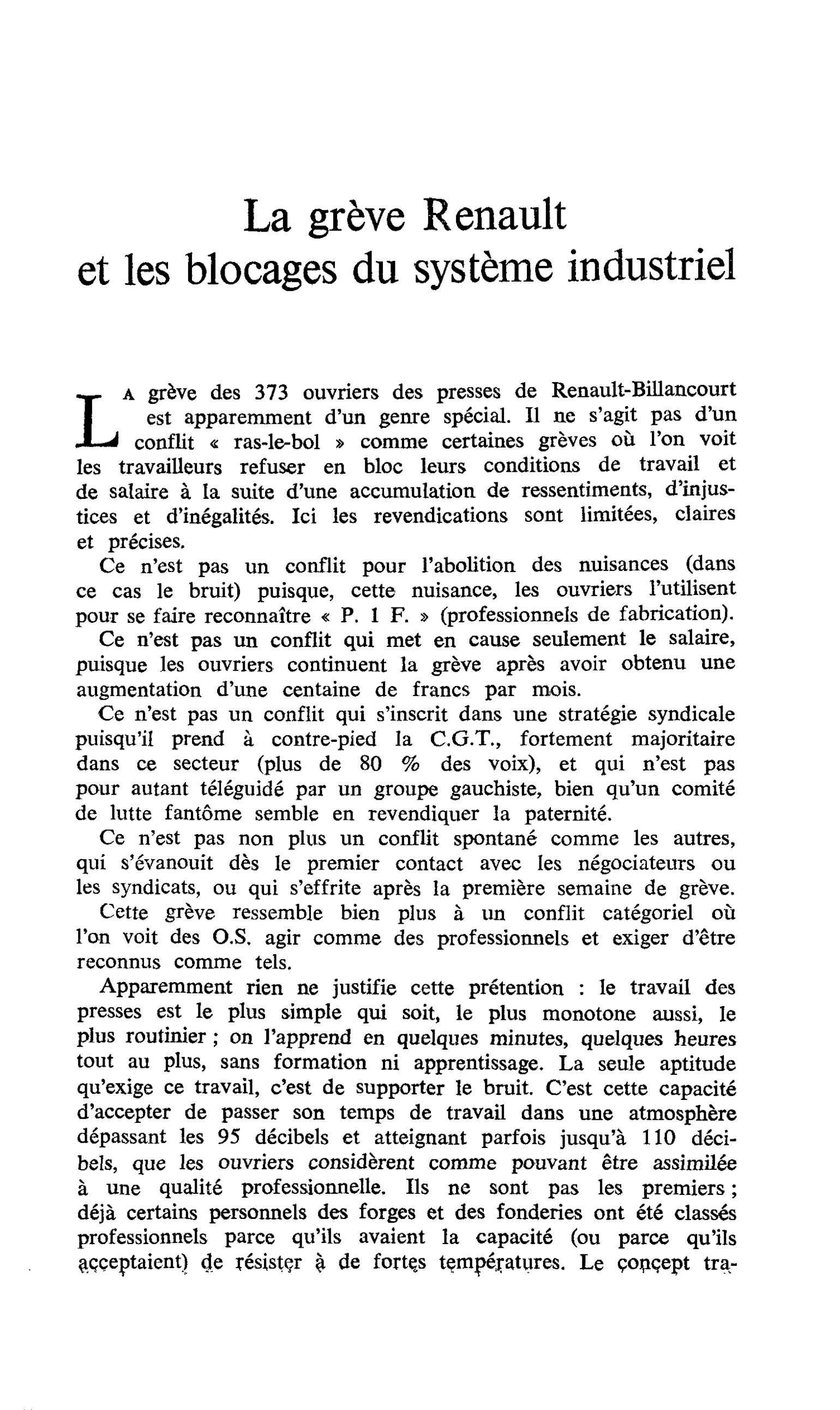 La grève Renault et les blocages du système industriel