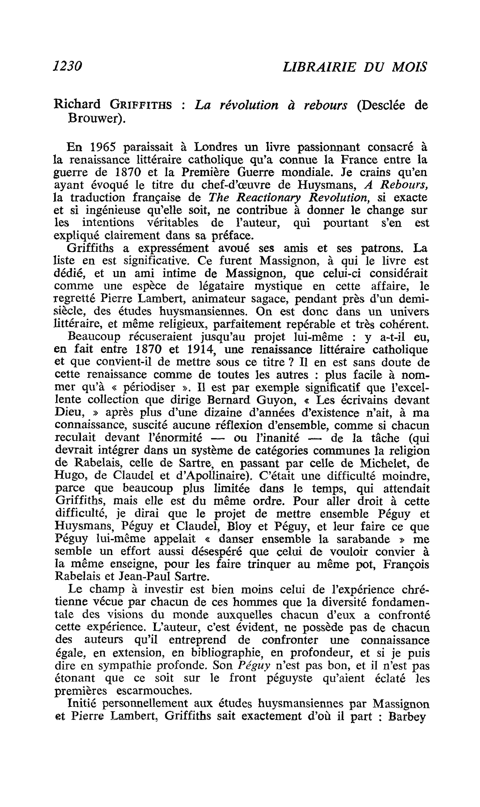 Richard Griffiths : La révolution à rebours